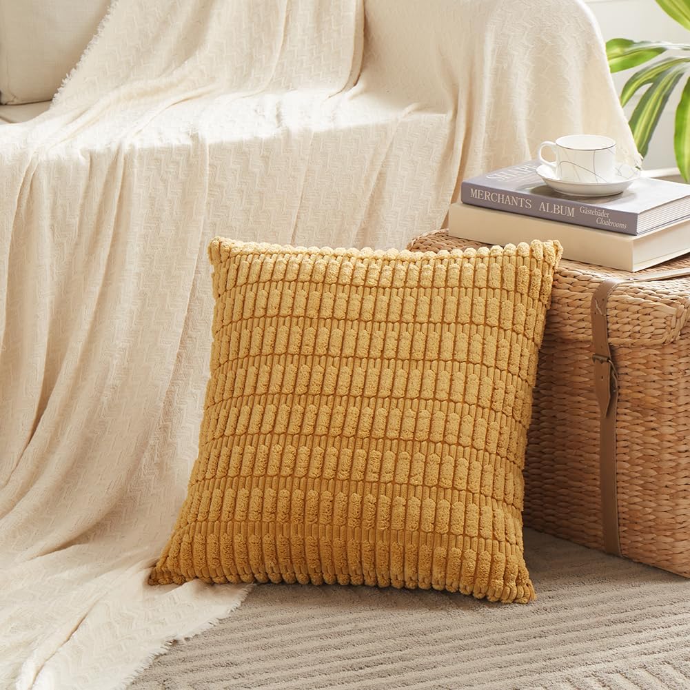 Fancy Homi Decorative Throw Pillow Covers for Bed Couch Bedroom Bench, Soft Corduroy Solid Pillow Case, Rustic Farmhouse Boho Room…