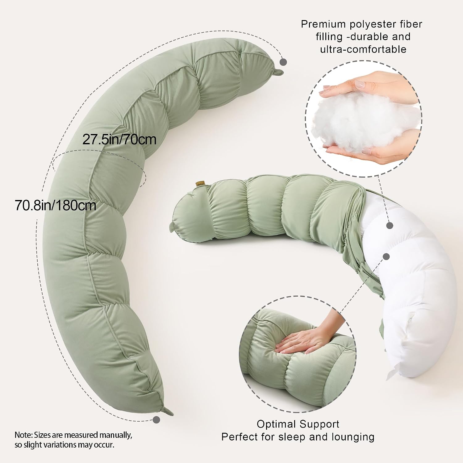 Peallow(Pat. Pend) – Long Round Body Pillow for Adults, Bolster Pillow for Sleeping, Soft and Supportive Pillow for Sleeping & Lumbar…