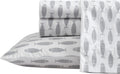 Nautica Queen Sheets, Cotton Percale Bedding Set, Crisp & Cool, Coastal Home Decor (Woodblock Fish Grey, Queen) Cotton Grey