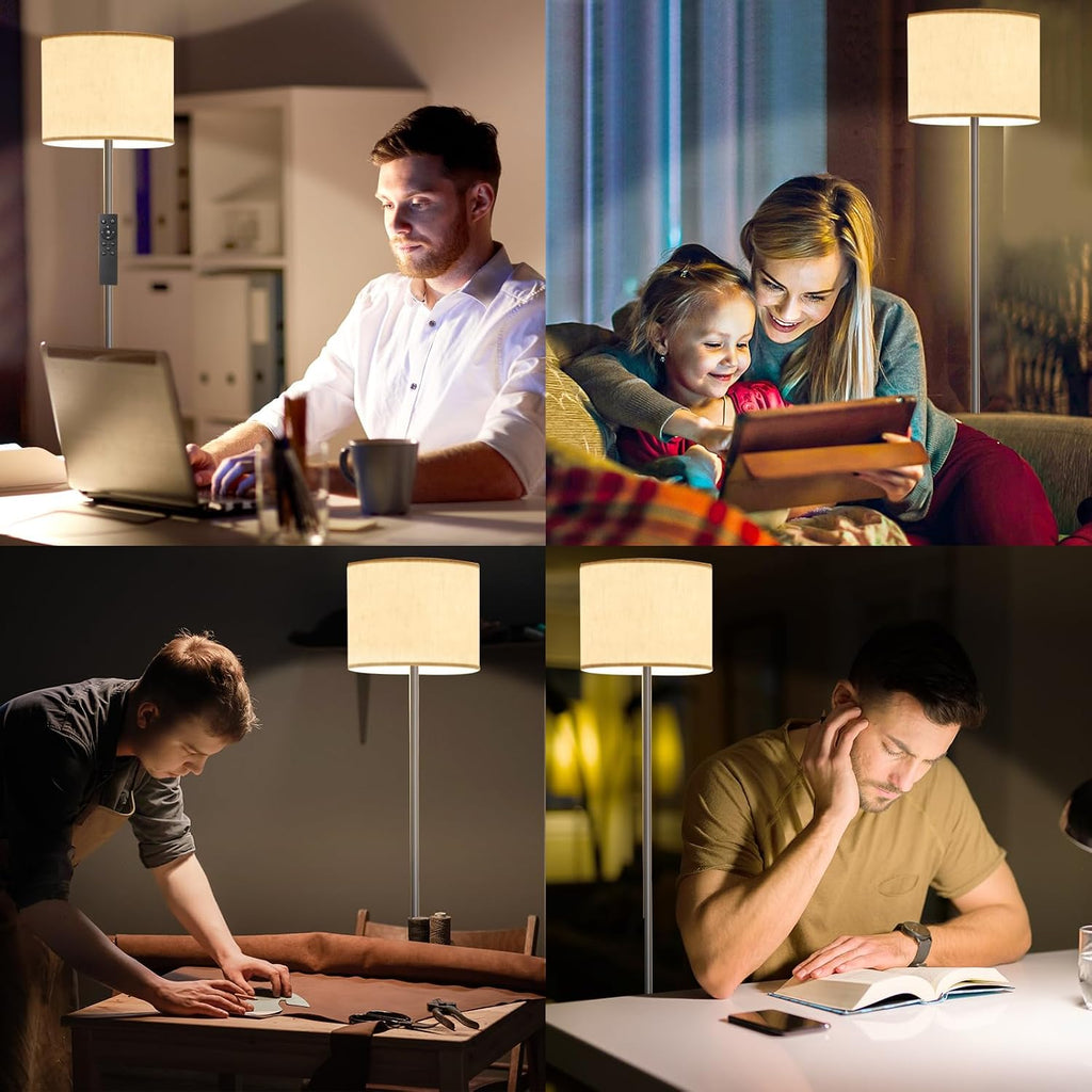 Keepsmile Dimmable Floor Lamps for LivingRoom with 12W LED Bulb, Foot Switch, Remote Custom Color Temperature Floor Light, Linen Shade…