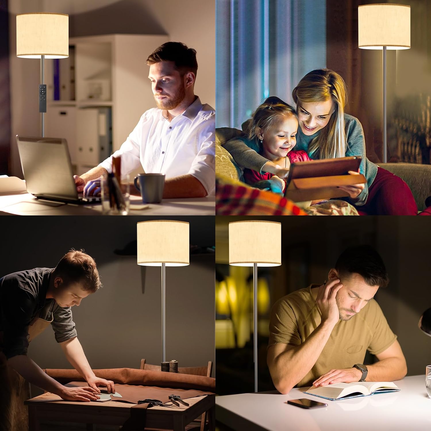Keepsmile Dimmable Floor Lamps for LivingRoom with 12W LED Bulb, Foot Switch, Remote Custom Color Temperature Floor Light, Linen Shade…