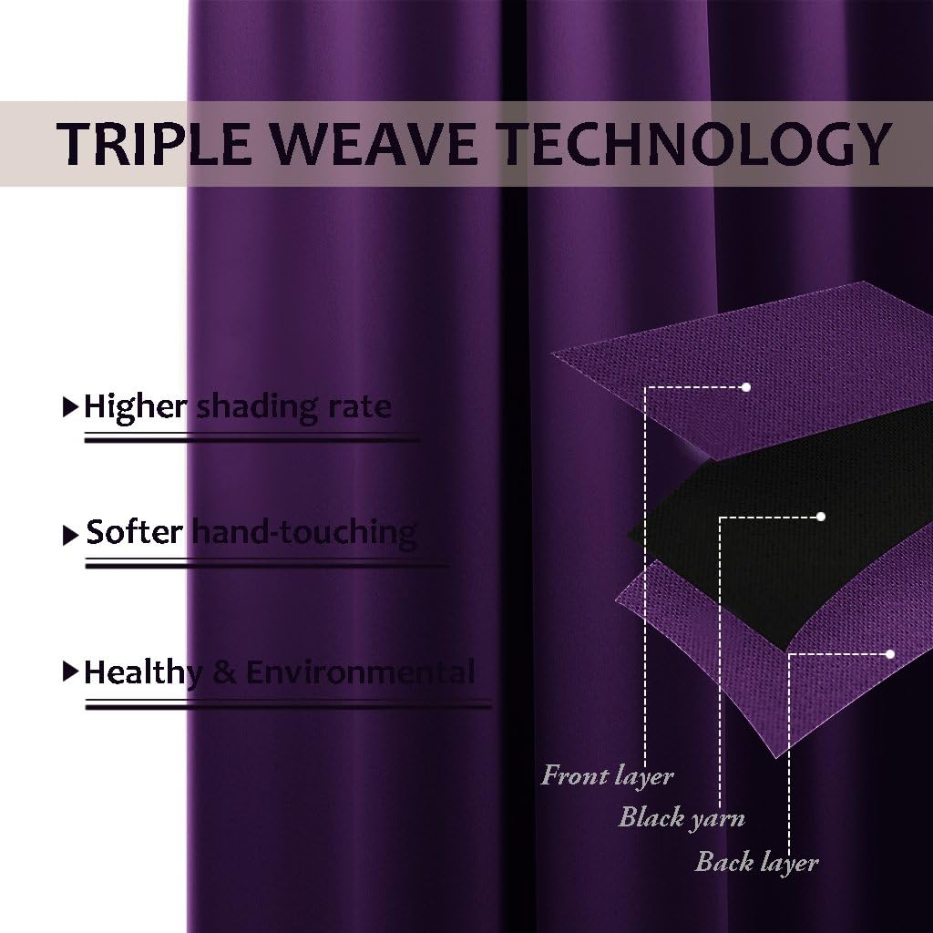 NICETOWN Energy Saving Blackout Darkening Drape, Triple Weave Home Decoration Thermal Insulated Solid Ring Top Blackout Curtain/Drape for…