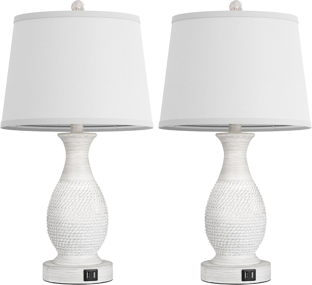 PARTPHONER Set of 2 Table Lamps with USB C+A Fast Charging Ports, 26" Tall Farmhouse Living Room Lamp with 3-Way Dimmable Nightstand Lamp…