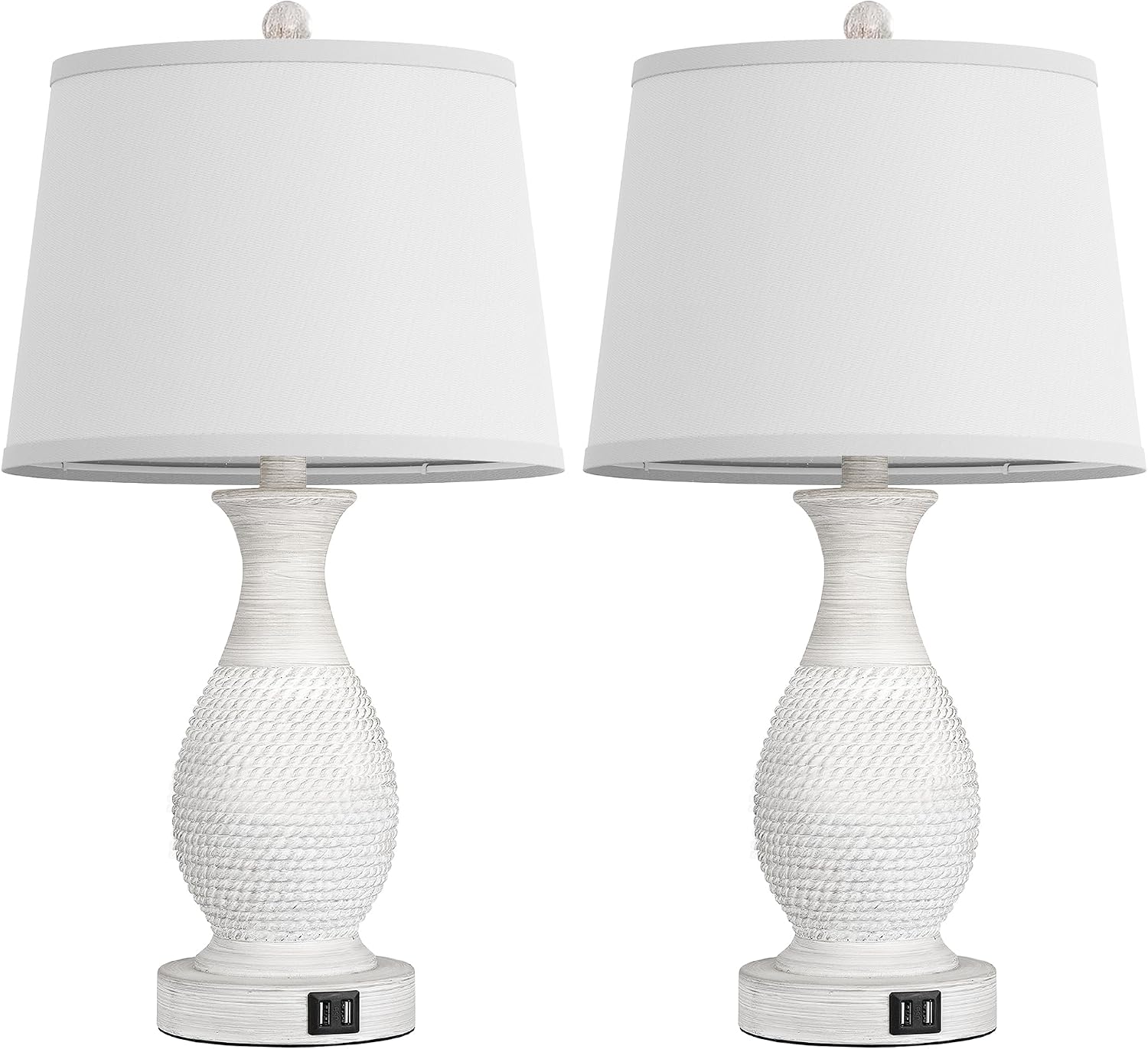 PARTPHONER Set of 2 Table Lamps with USB C+A Fast Charging Ports, 26" Tall Farmhouse Living Room Lamp with 3-Way Dimmable Nightstand Lamp…