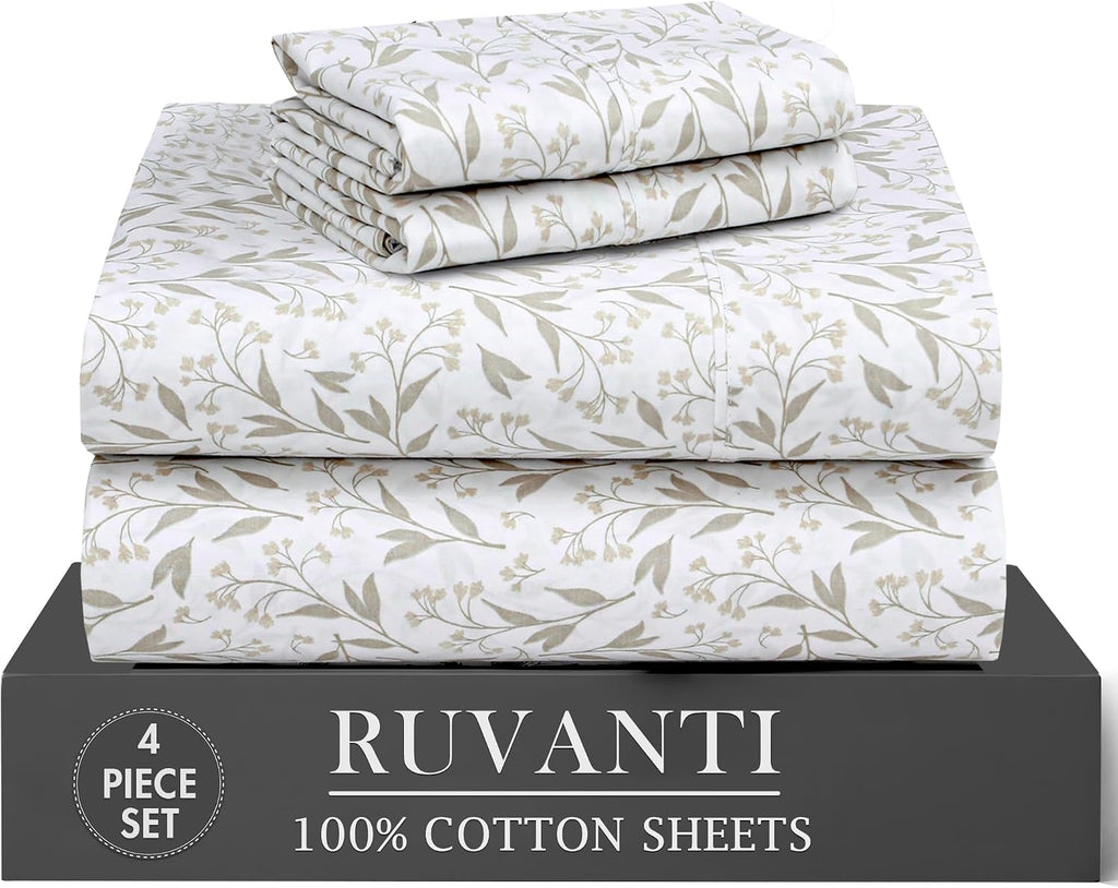 Ruvanti 100% Cotton Percale Sheets Twin XL Size 4 Piece Set, Cooling Bed Sheets for Hot Sleepers, Deep Pocket 16”, Breathable Lightweight &…