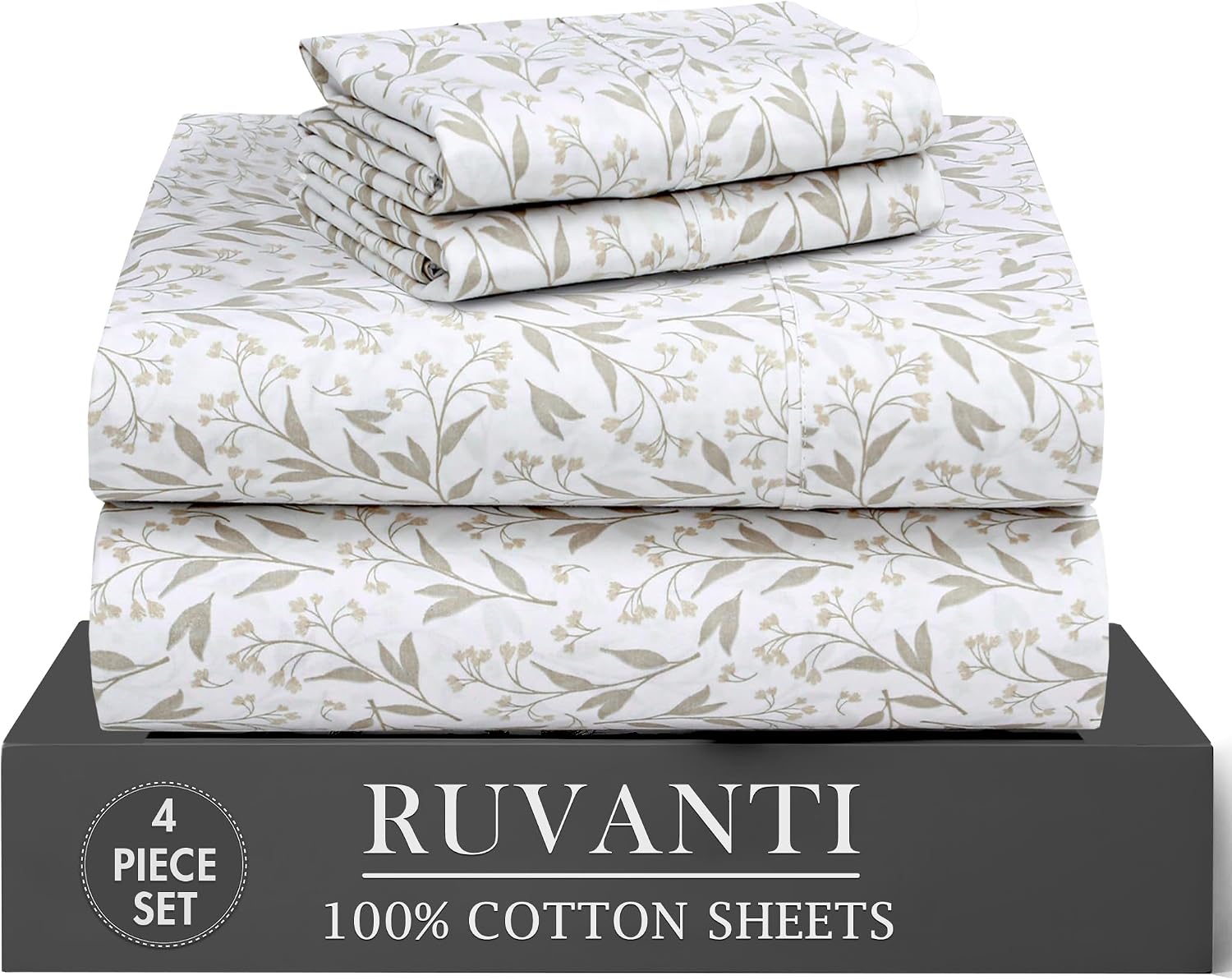 Ruvanti 100% Cotton Percale Sheets Twin XL Size 4 Piece Set, Cooling Bed Sheets for Hot Sleepers, Deep Pocket 16”, Breathable Lightweight &…