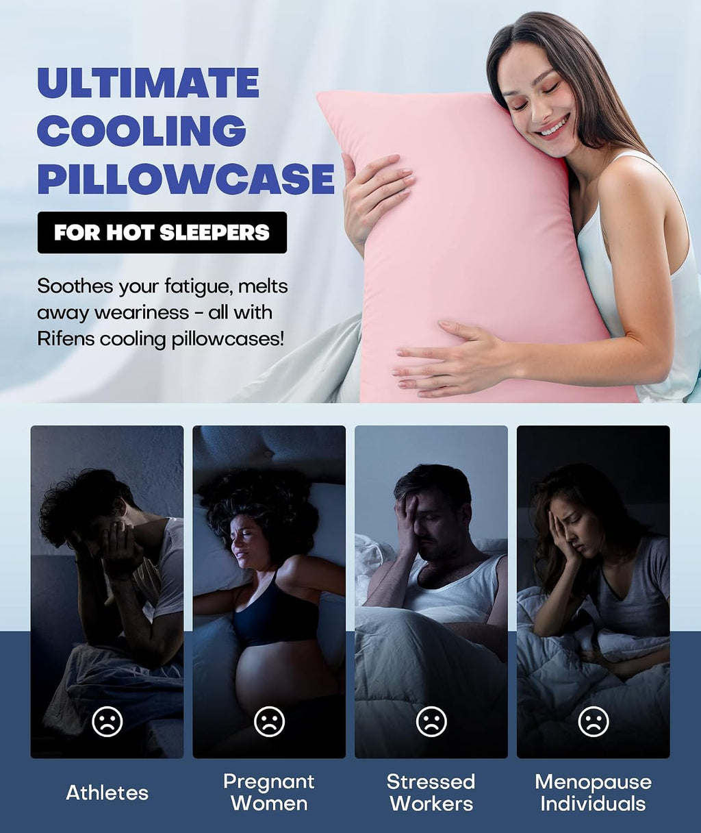 Rifens Ice Cooling Pillowcase for Hot Sleepers, Instantly Cool, Stays Cold All Night, Softer Than Silk Pillow Cases, Pillow Covers with Inv…