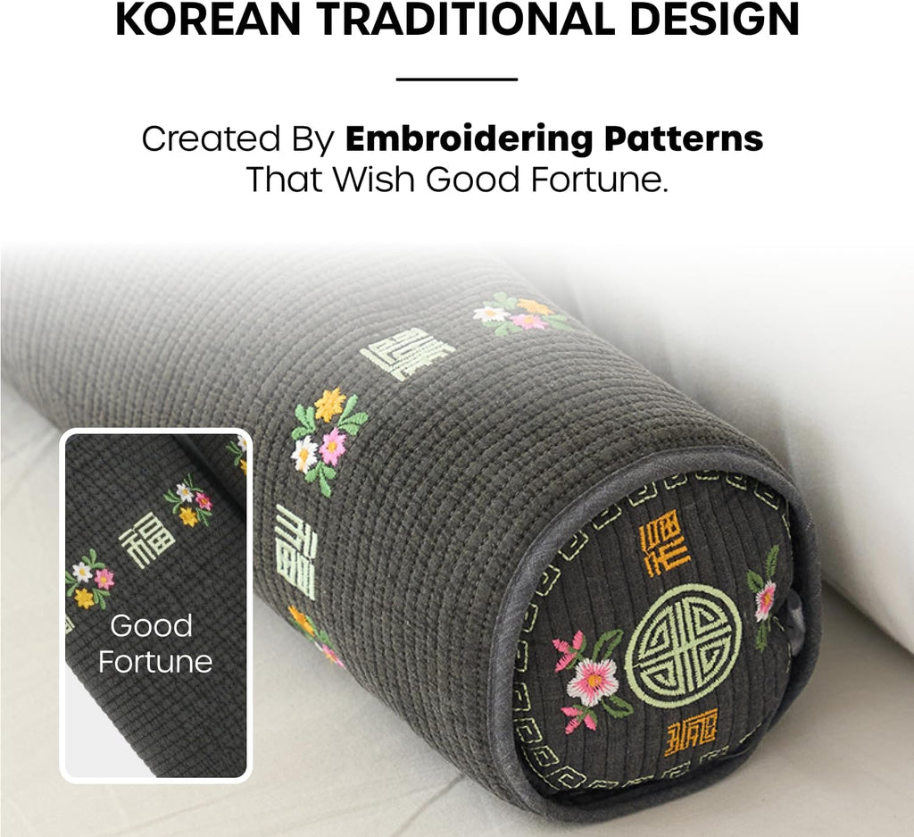 Kepitome 12-inch Korean Buckwheat Cervical Neck Roll — Compact Cypress-Filled Bolster Pillow for Targeted Neck Support (BTS Jungkook…