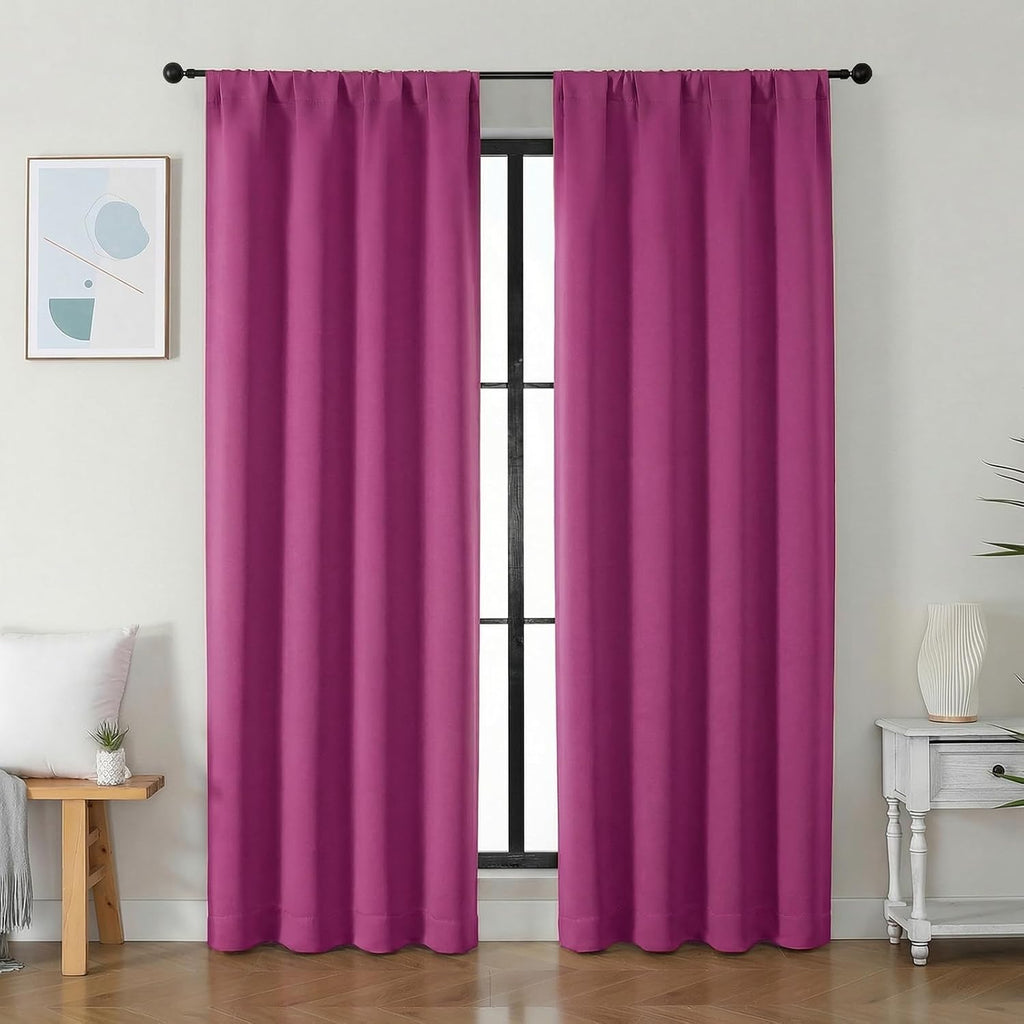 Simplebrand Ava Hot Pink Blackout Curtains for Bedroom 84 Inch Length 2 Panels Set, Solid Thermal Insulated Privacy Nursery Window Treatmen…