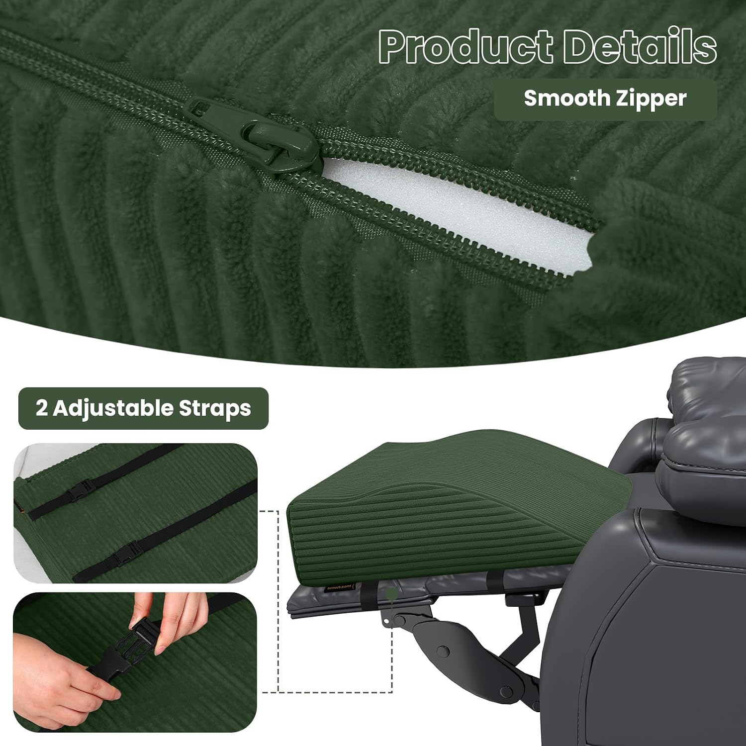 idee-home Recliner Leg Rest Cushion, Recliner Footrest Extender Pillow with Removable Corduroy Cover, Multi Purpose Ergonomic Foot Pillow…