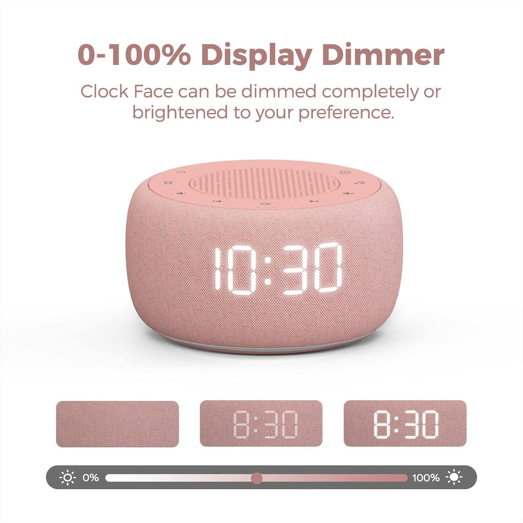 Buffbee Sound Machine & Alarm Clock 2-in-1-0-100% Display Dimmer, Under Light, Sleep Timer, Precise 30-Level Volume Control White Noise…