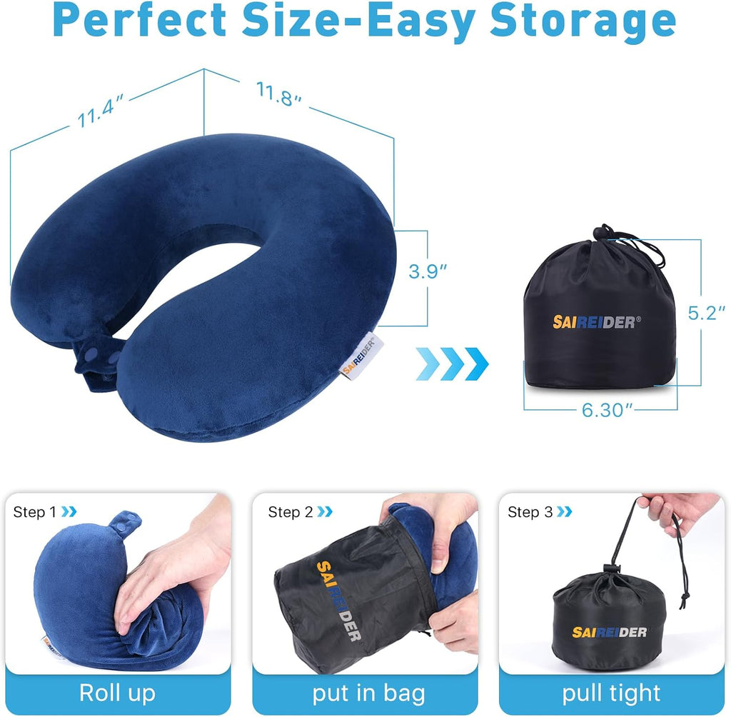 Saireider Travel Pillow 100% Memory Foam Airplanes Neck Pillows -help reduce The Heads from Falling Forward Travel Neck Pillows with…