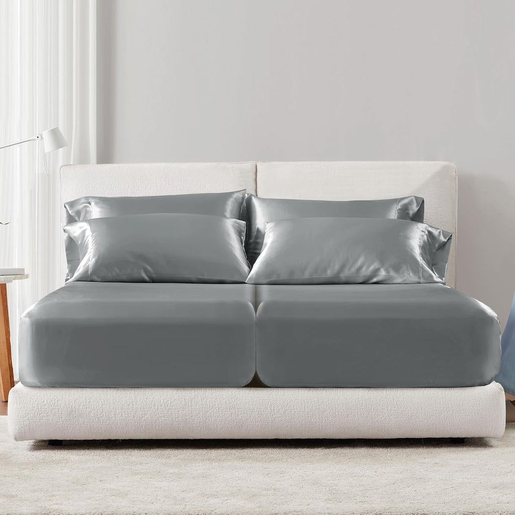 Madisonpark Madison Park Satin Sheets Split King Size, Luxurious Silky Bed Sheets, Elastic 14" Pocket fits up to 16" Mattress, Wrinkle-Free…