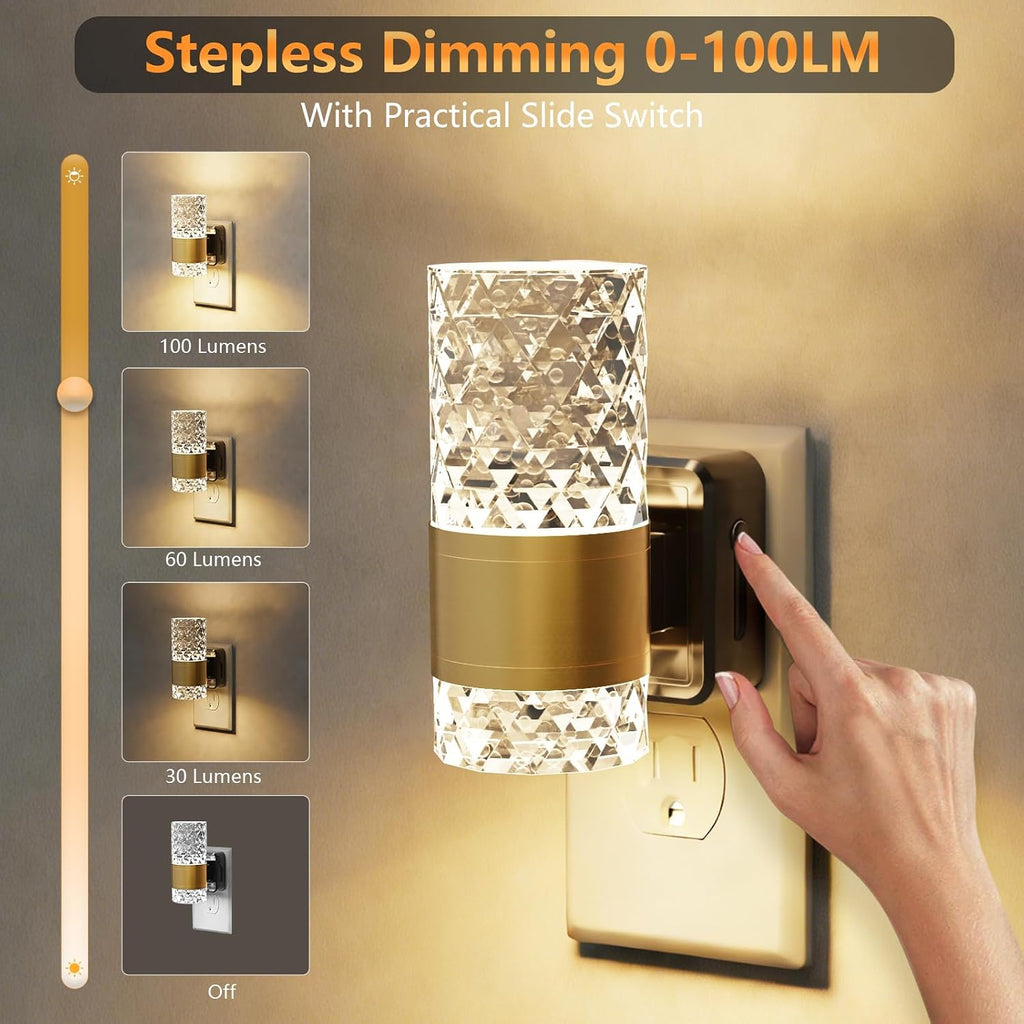 LED Night Lights Plug into Wall 2 Pack, Acrylic Nightlight with Dusk to Dawn Sensor, 0-100LM Stepless Dimmable, 3000K Soft Light, Wall…