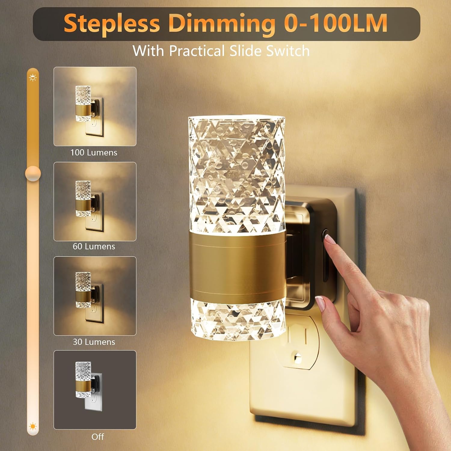 LED Night Lights Plug into Wall 2 Pack, Acrylic Nightlight with Dusk to Dawn Sensor, 0-100LM Stepless Dimmable, 3000K Soft Light, Wall…