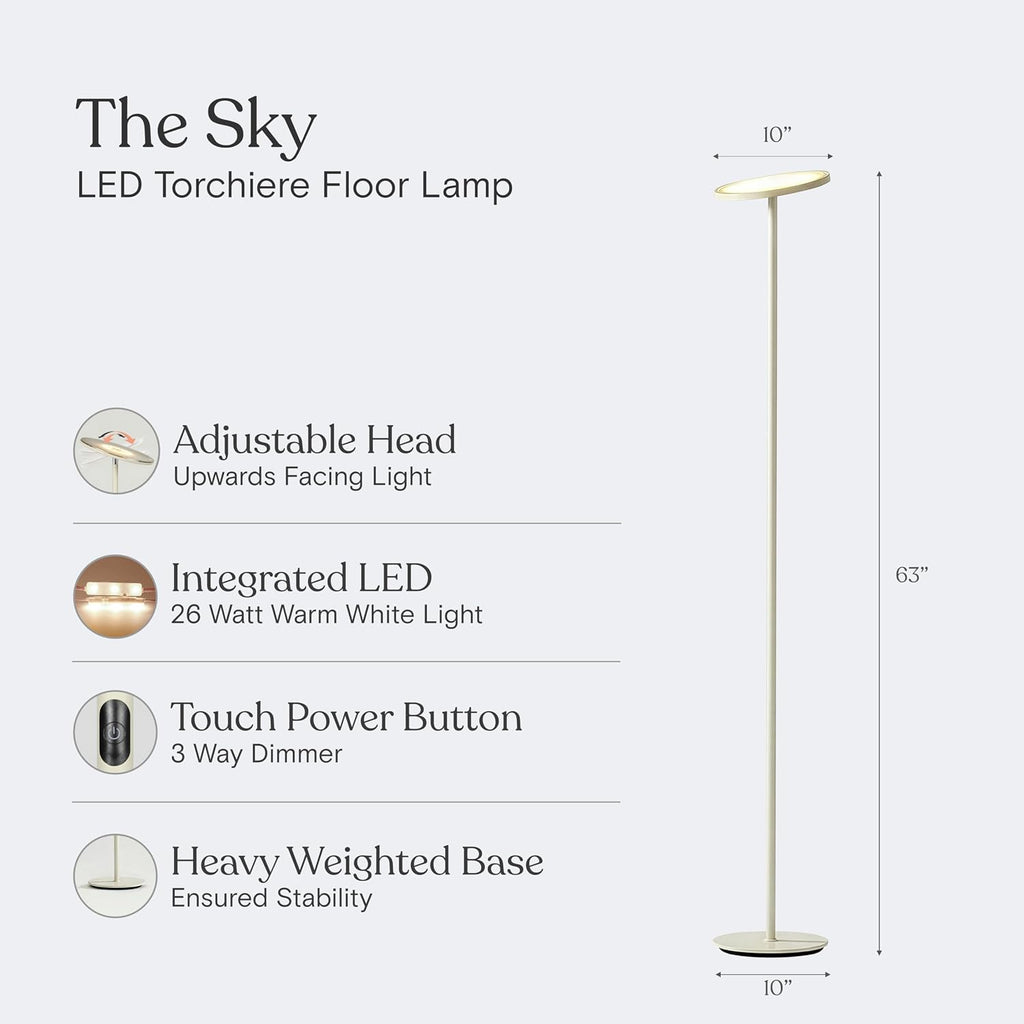 Brightech Sky LED Floor lamp, Torchiere Super Bright Floor Lamp for Living Room Decor & Office - Dimmable, Tall Standing Lamp with Warm…