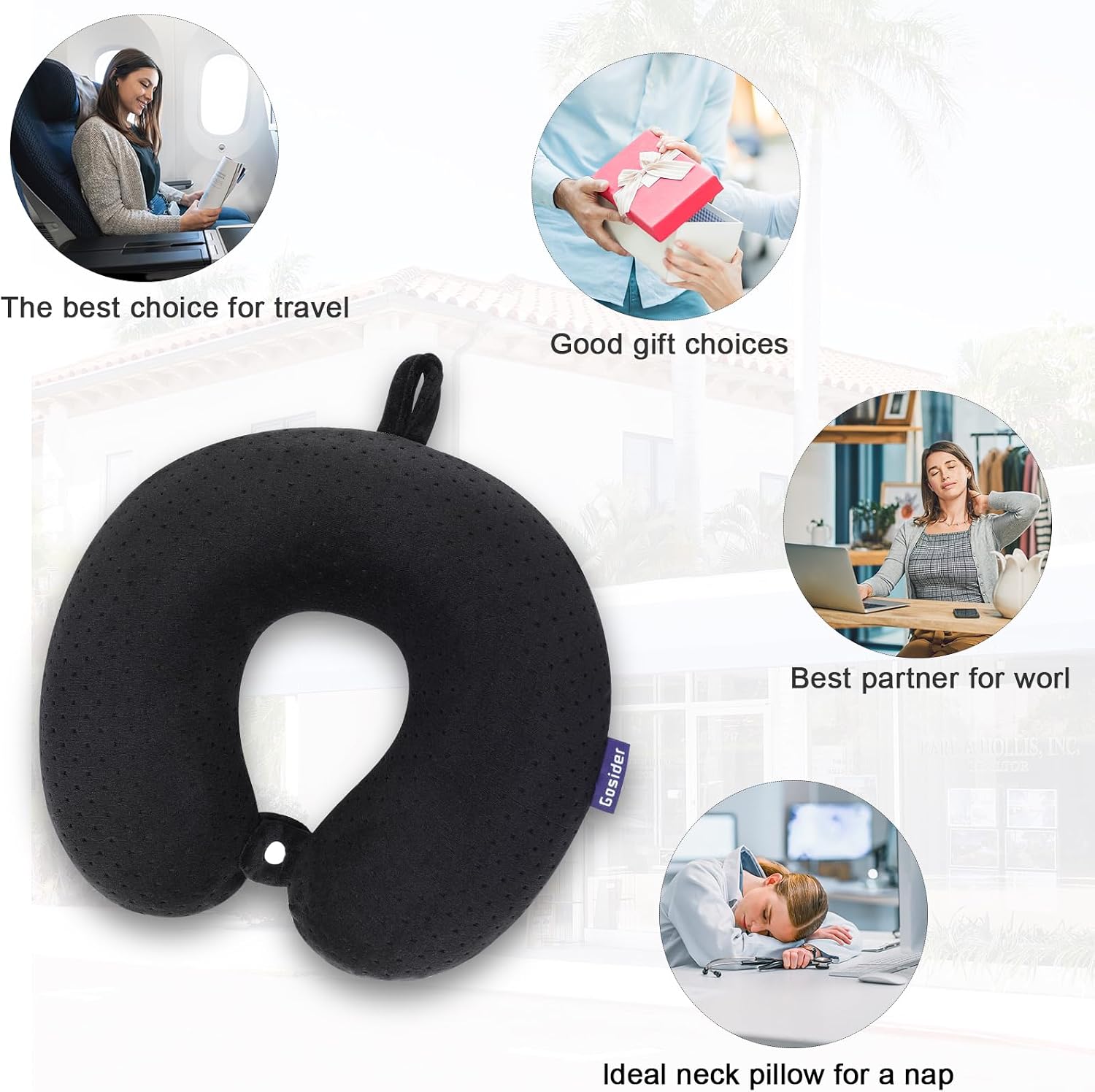 Black Travel Neck Pillow Memory Foam Airplane Pillow for Neck and Head Support Soft Portable U Shape Neck Pillow for Plane, Car & Home…