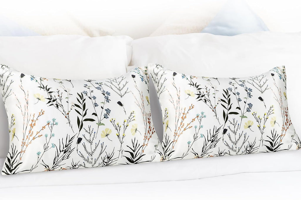 MANSPHIL Farmhouse Silk Pillowcase King Size, Printed 22 Momme Mulberry Silk Top with Satin Underside Pillowcase for Hair and Skin…