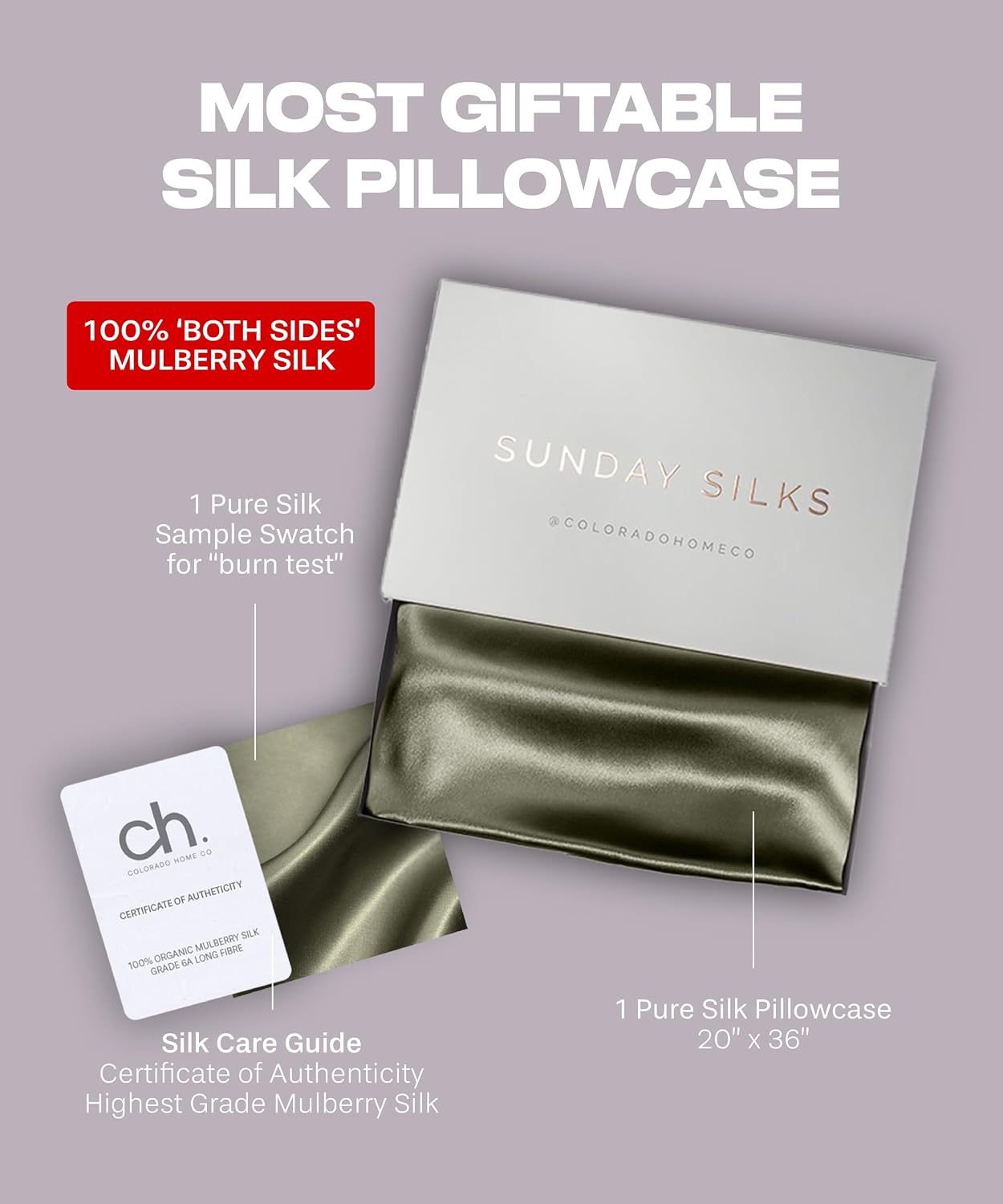 ColoradoHomeCo SUNDAYSILKSTM Silk Pillow Cases | 100% Mulberry Silk Pillowcase with Zipper, All Sides Real 22 Momme Grade 6A Silk, Standard…