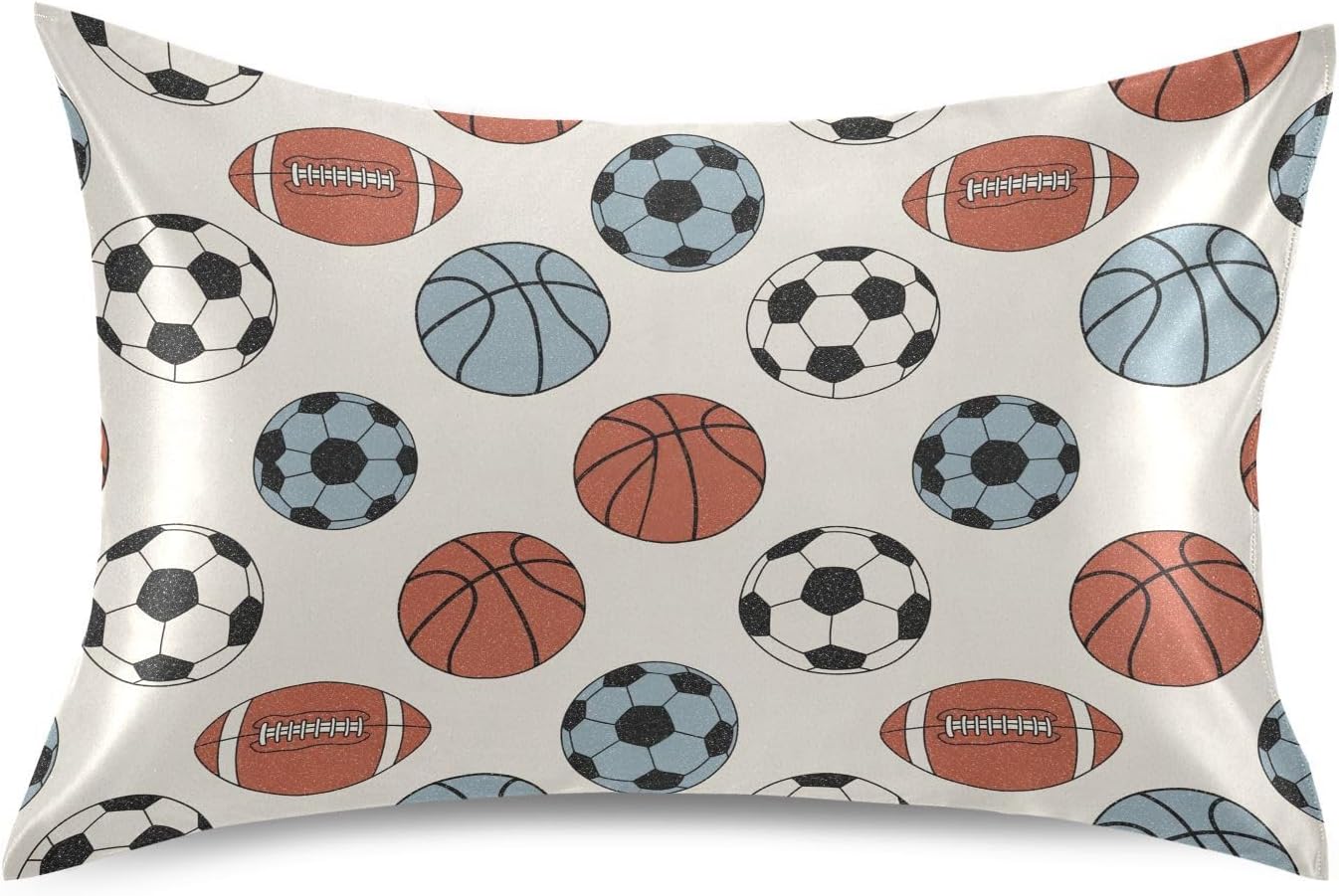 Soccer Basketballs Beige Pillow Covers Silk Pillowcase for Hair and Skin Soft Smooth Breathable Cooling Satin Pillowcase Standard Size…