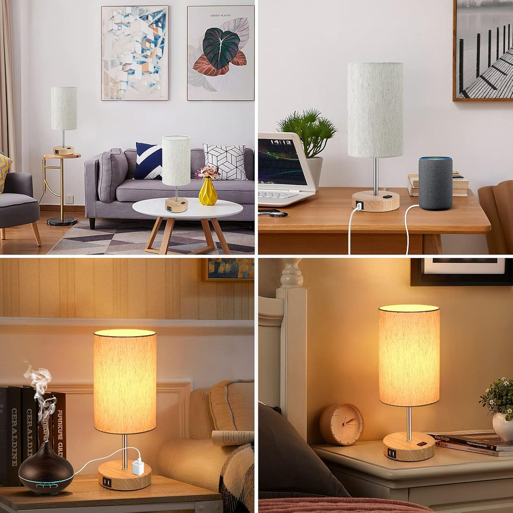 Brightever Table Lamps Set of 2 Touch Control, 2 USB Charging Ports&AC Outlet, 3-Way Dimmable Bedside Nightstand Lamp with Flaxen Fabric Sh…