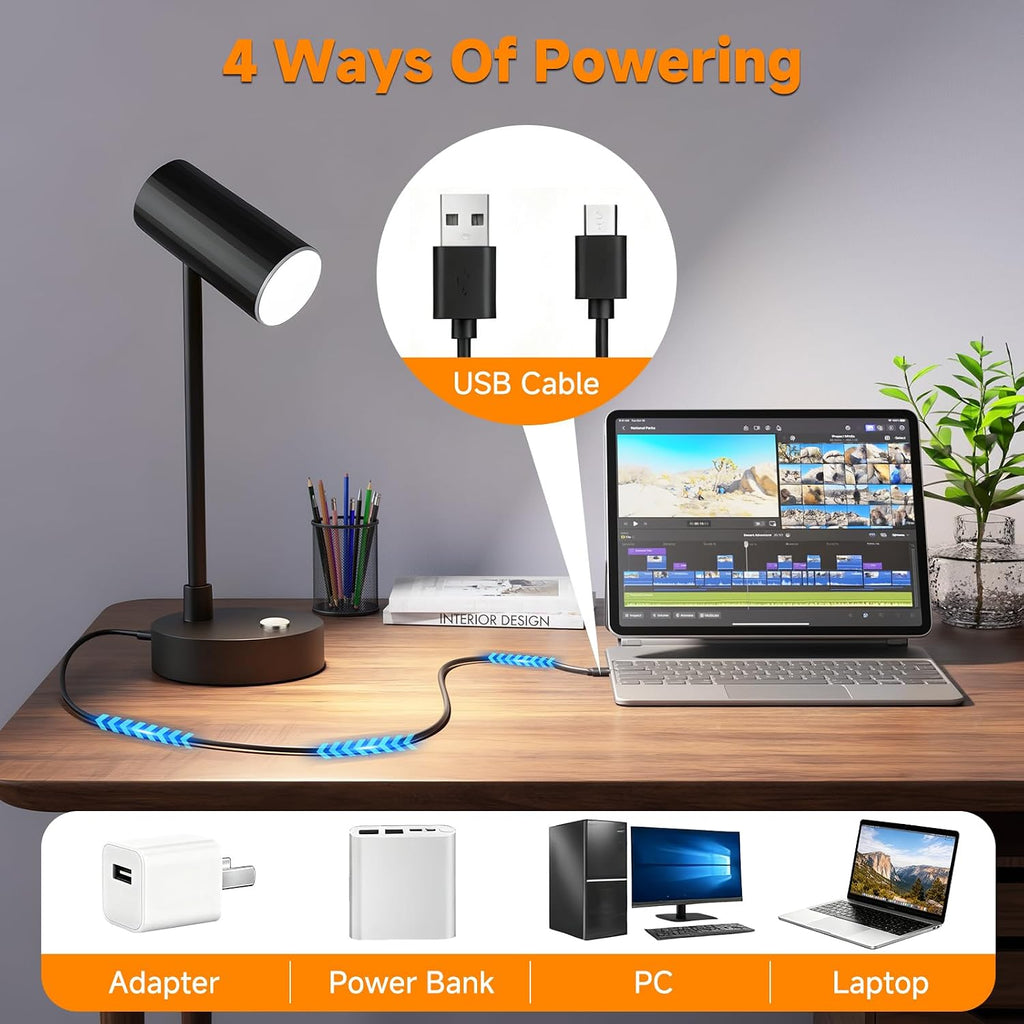 ShineTech LED Desk Lamp for Home Office, Dimmable Table Lamp with 3 Color Modes & Adjustable Brightness, USB-C Port, Touch Control…