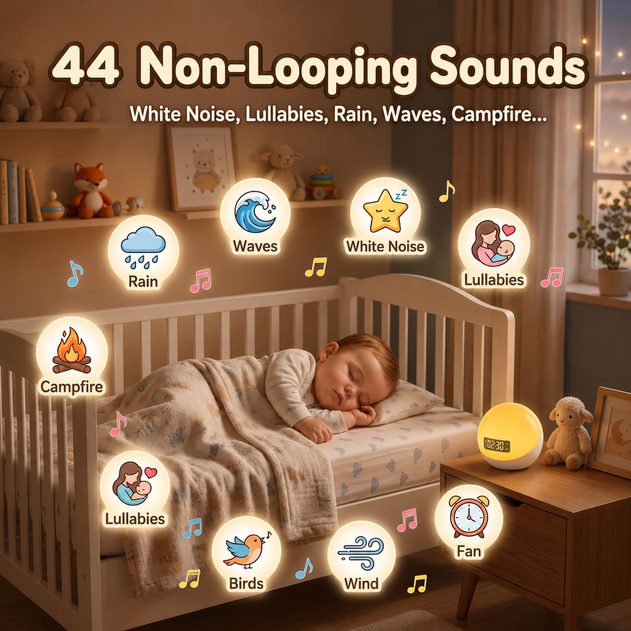 Mugo Baby Sound Machine – 44 Soothing Sounds, Sunrise Alarm Clock, White Noise Machine for Sleeping, 10-Color Night Light with App & Timer,…