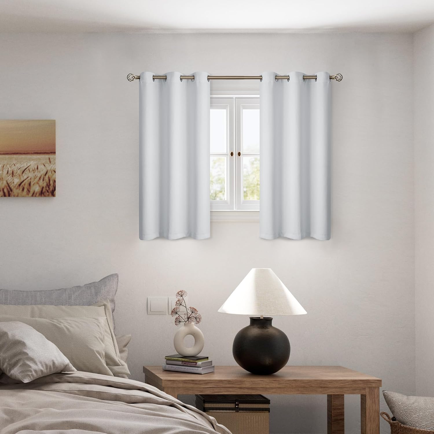 BGment Greyish White Short Blackout Curtains for Bedroom, Thermal Insulated Energy Efficiency Noise Reducing Grommet Curtains 54 Inch Lengt…