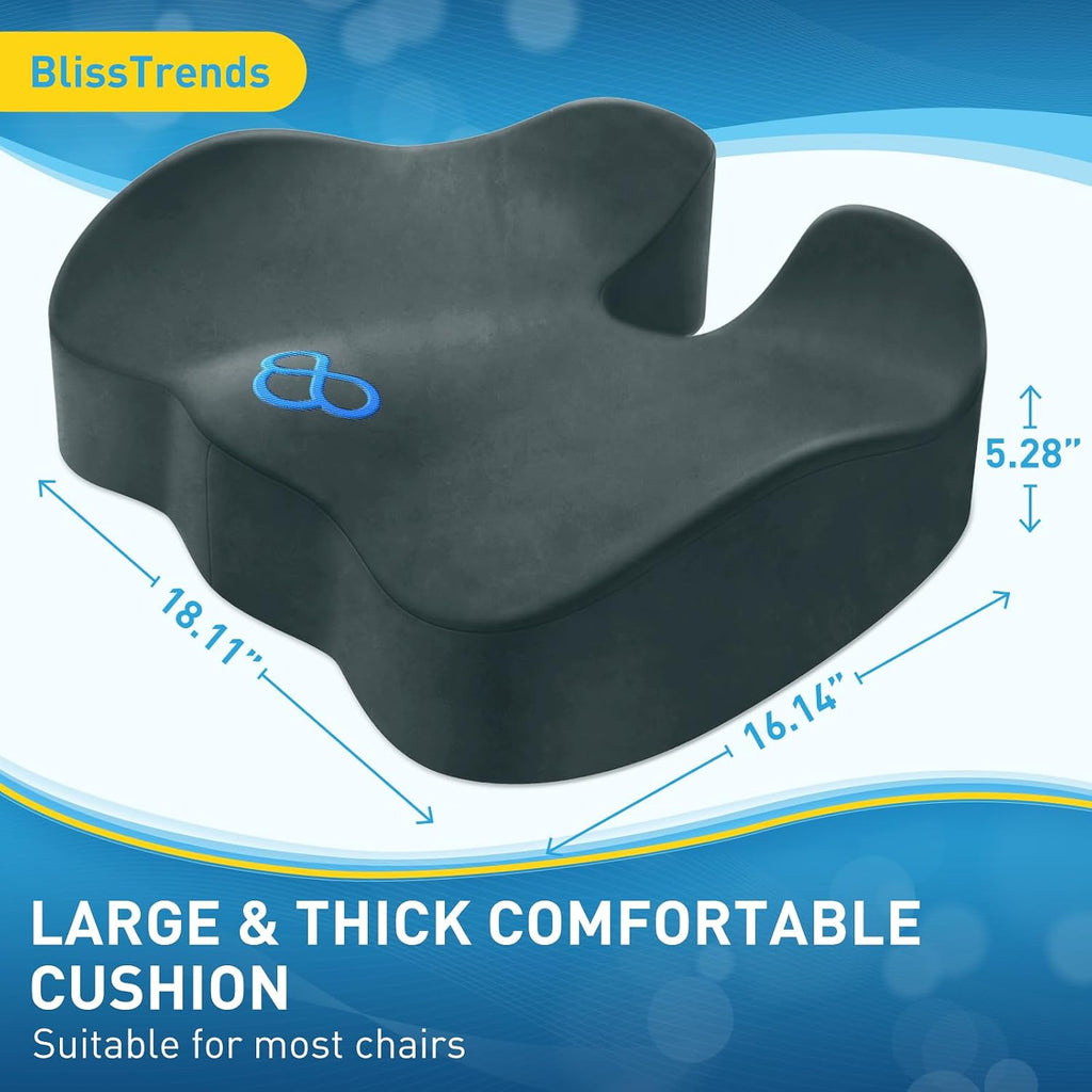 BlissTrends Seat Cushion,5.2in Thick Memory Foam Cushions for Office Chair, Car Seat, Airplane, Relieving Pressure Tailbone Sciatica Back P…