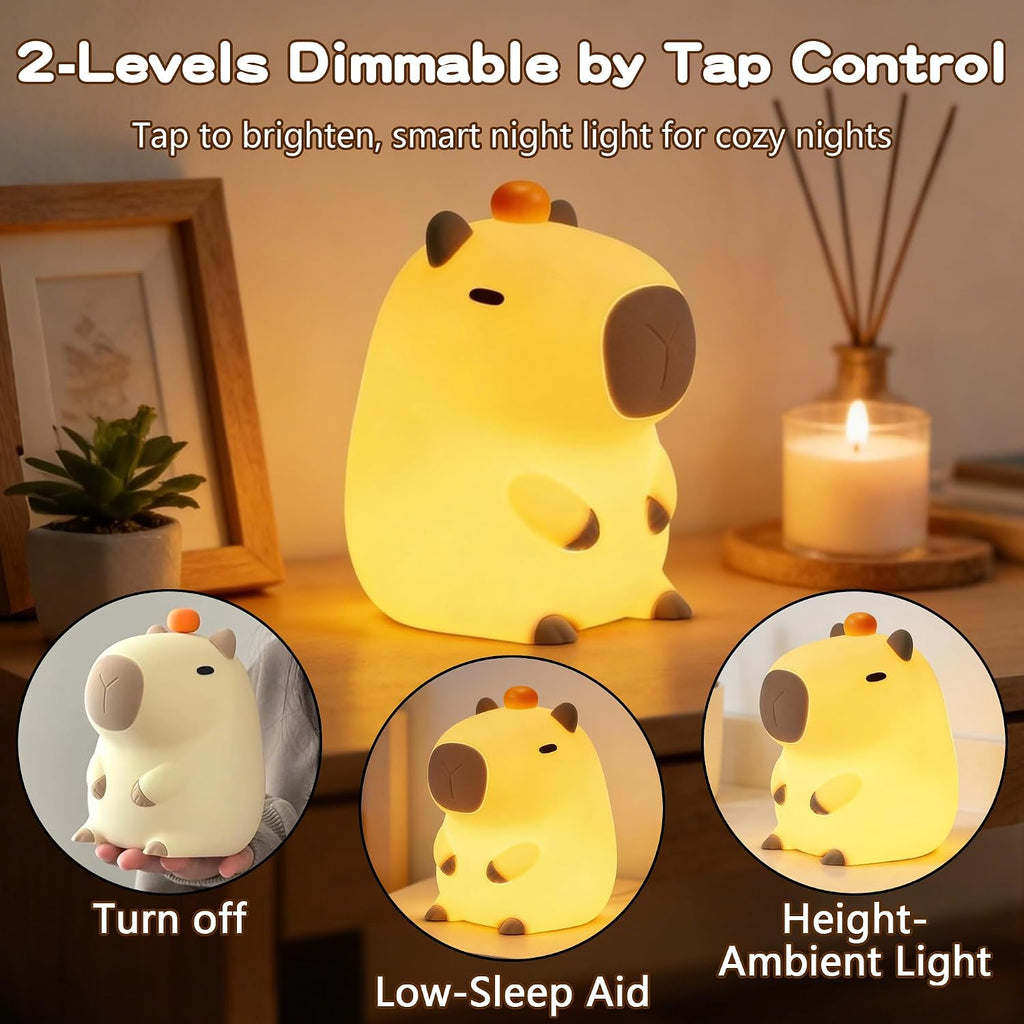 FAMIDUO-BrightenYourLife FAMIDUO Capybara Night Light, Long-Lasting Silicone Squishy Lamp, Cute Animal Nursery Light with 20-Min Timer, Dim…