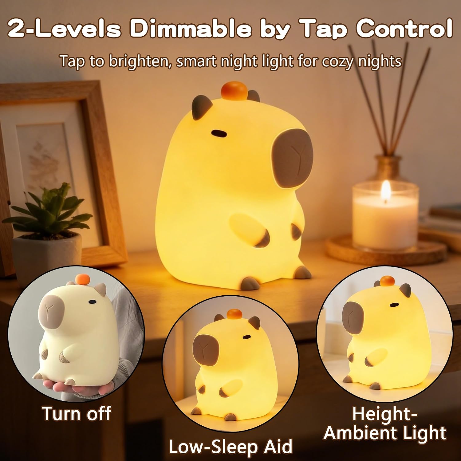 FAMIDUO-BrightenYourLife FAMIDUO Capybara Night Light, Long-Lasting Silicone Squishy Lamp, Cute Animal Nursery Light with 20-Min Timer, Dim…