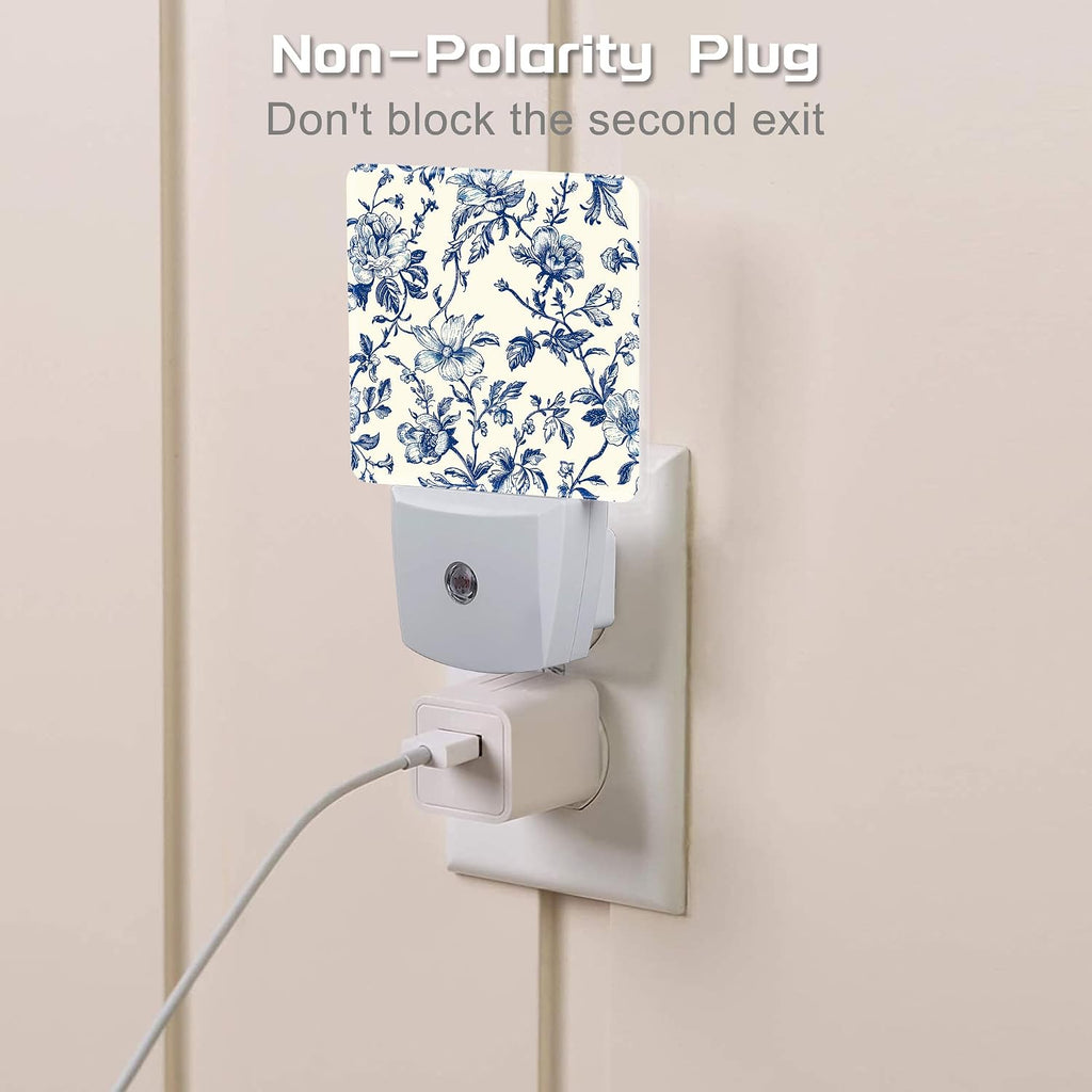 Vintage Blue Flowers Night Light, Abstract Botanical Floral Leaves Dusk to Dawn Night Light Plug in, 0.5w Energy Saving Sleep Friendly…