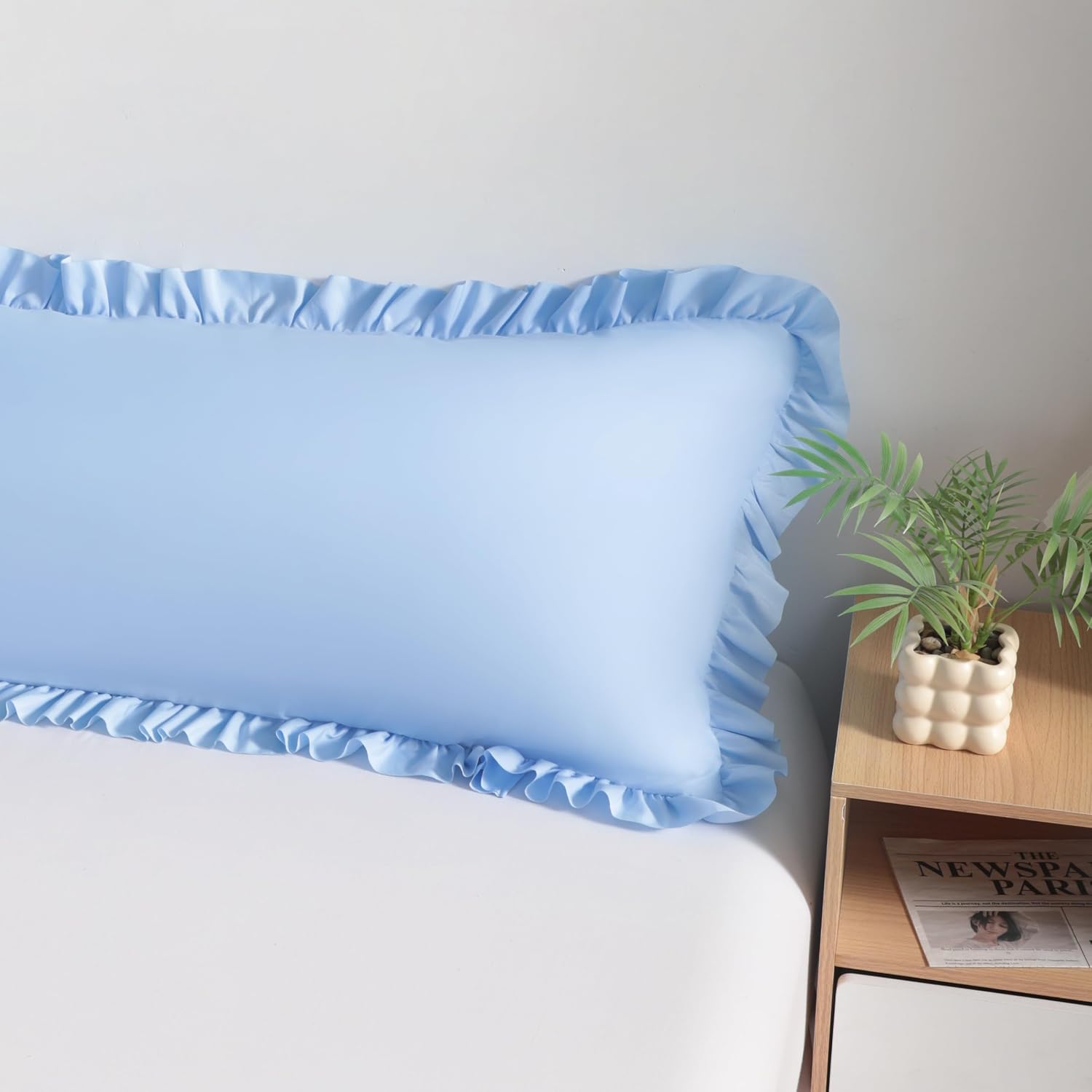 Bedsum Ruffled Body Pillowcase, 20x54 Inches, Brushed Microfiber with Envelope Closure, Soft Wrinkle-Resistant, Sky Blue Blue