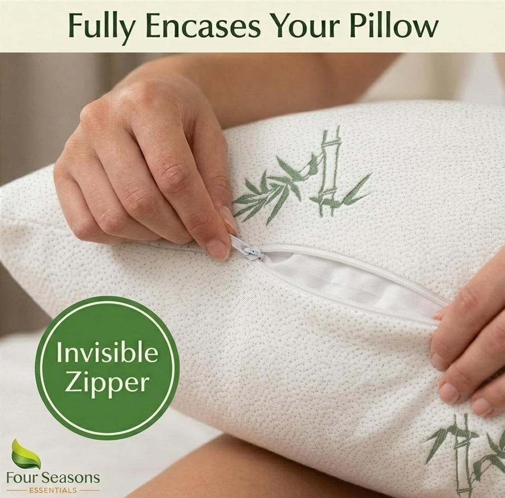 Four Seasons Essentials Standard Size Waterproof Pillow Protectors (Set of 2) - Natural Viscose derived from Bamboo Pillow Covers…