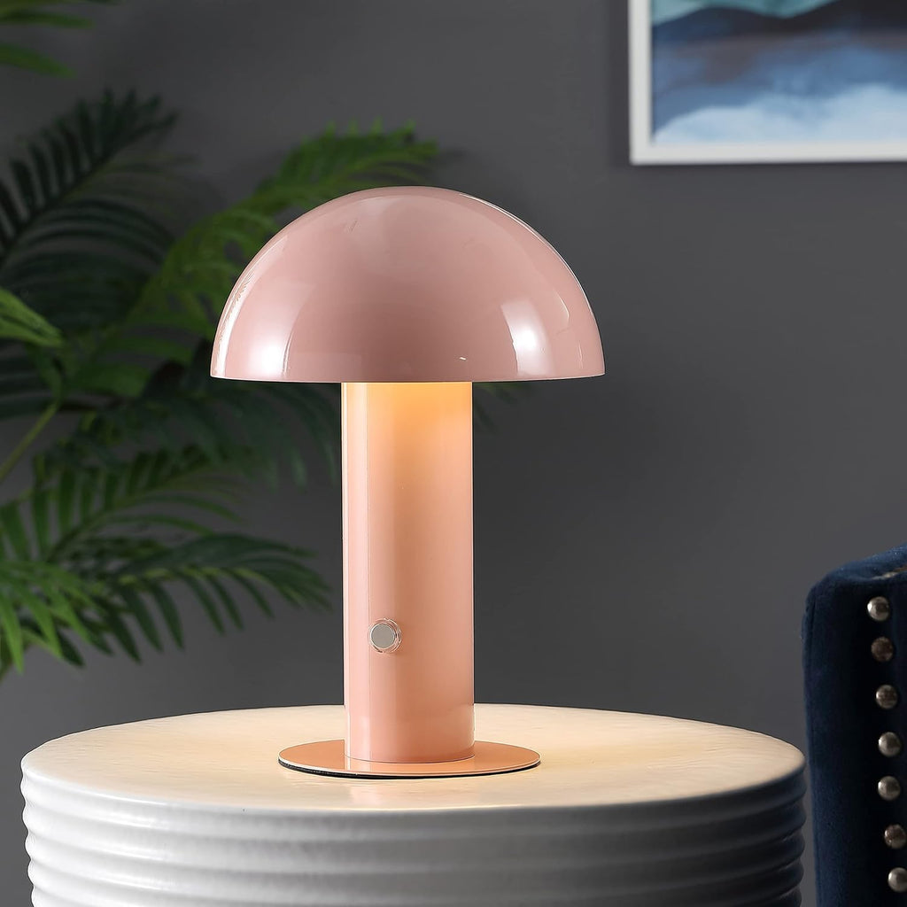 JONATHAN Y 10.75" Pink Rechargeable LED Mushroom Table Lamp, Cordless Portable Bedside Lamp for Living Room Bedroom, 3-Way Dimmable…