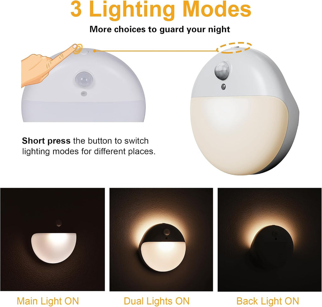 YUNLEX 2 Pack Motion Sensor Light Indoor, 2.6" Small Stick on Lights for Stairs, Bathroom, Dimmable Battery Night Light, 3 Light Modes…