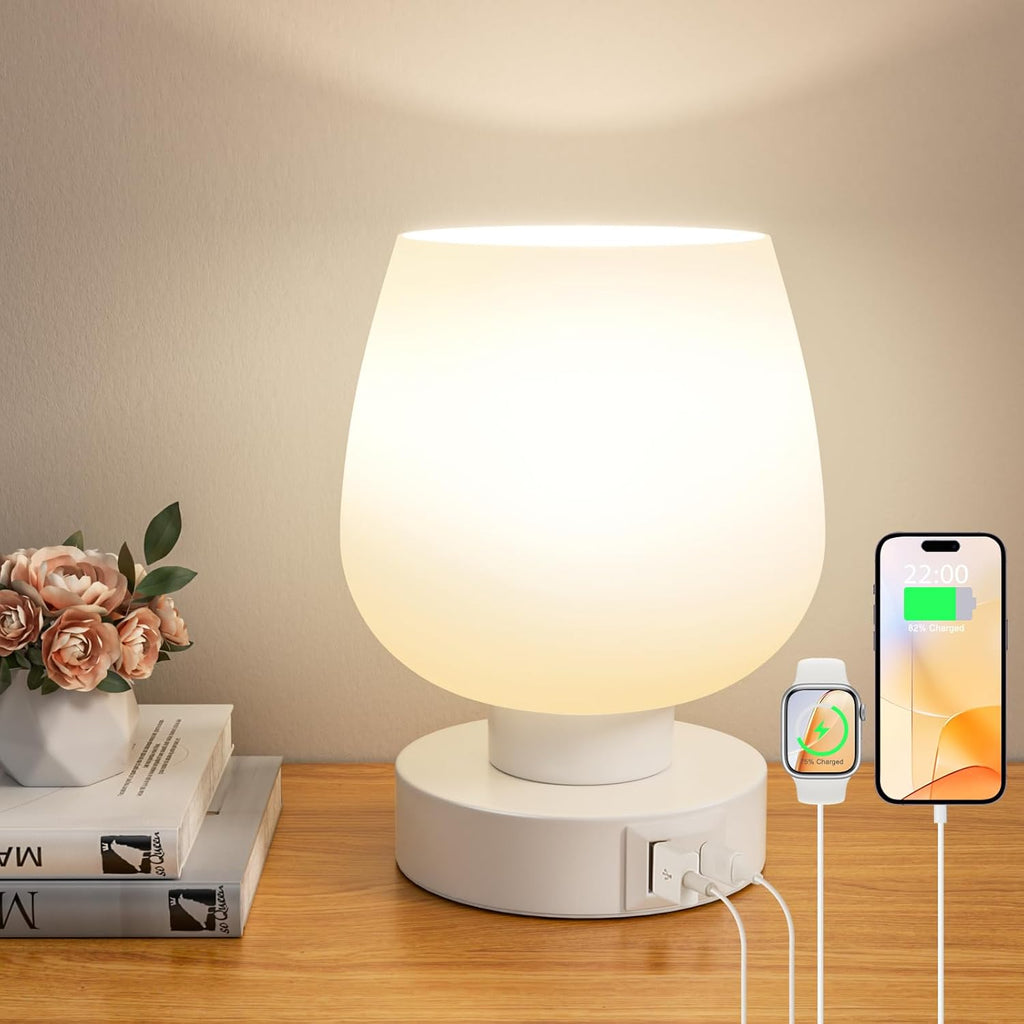 Touch Table Lamp for Nightstand - Bedside Lamp with USB C+A Charging Ports for Bedroom Living Room Night Stands, Desk Lamp with White…