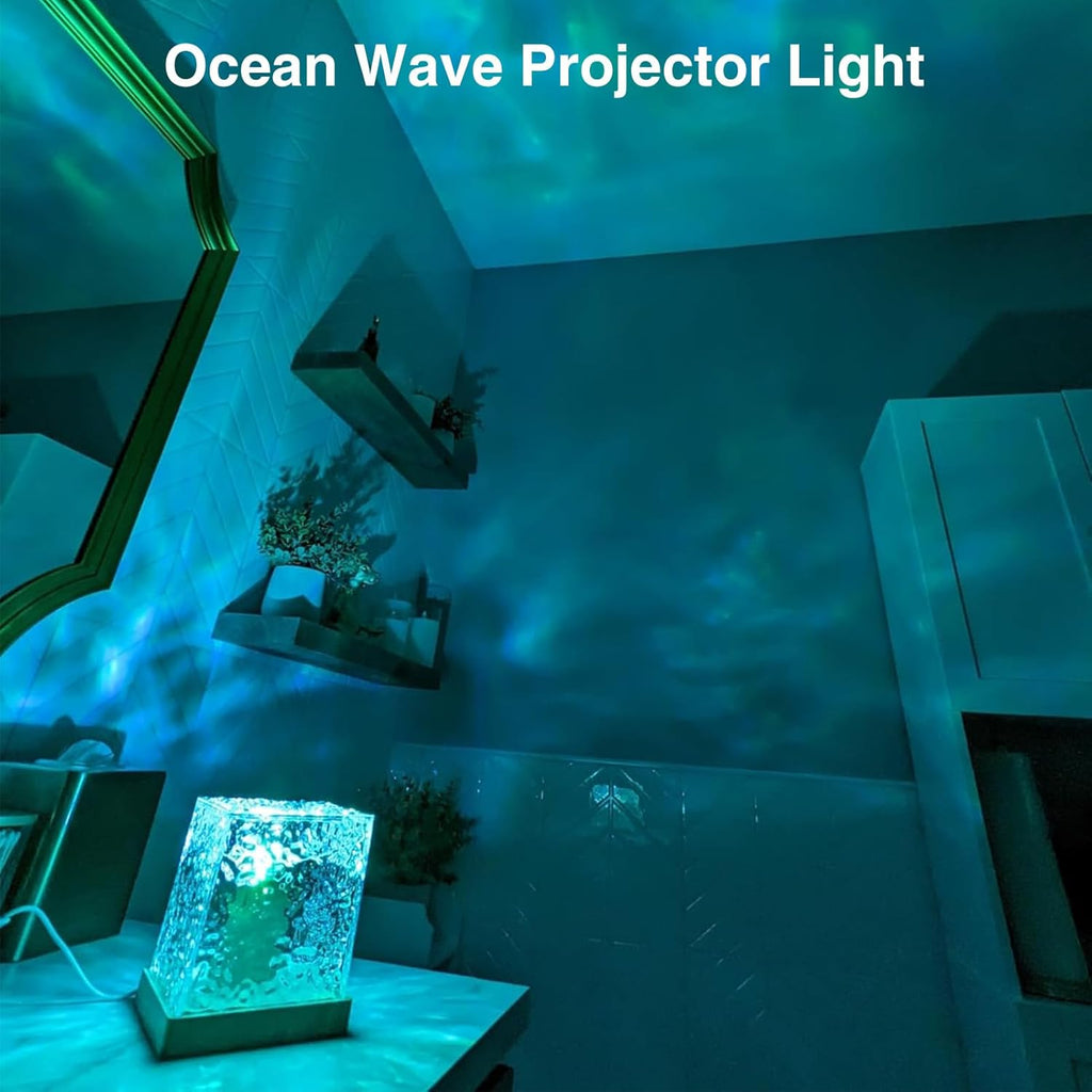 Ocean Wave Projector Light, 16 Colors Havie Cube Lamp, 3D Holographic Water Ripple Lamp with Remote Control, Northern Night Light for…