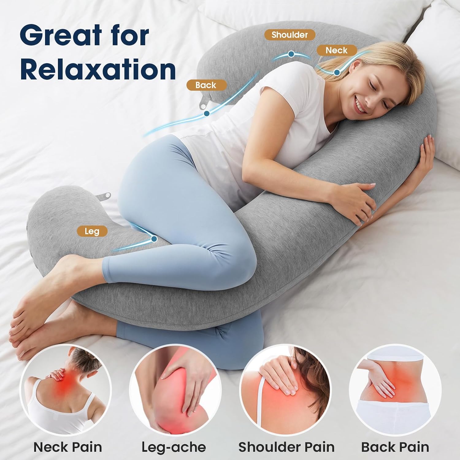TranquilRelax TranquilRelax C Shaped Body Pillow for Side Sleepers, Memory Foam Long Pillow for Leg, Hip & Back Support, Soft Washab…