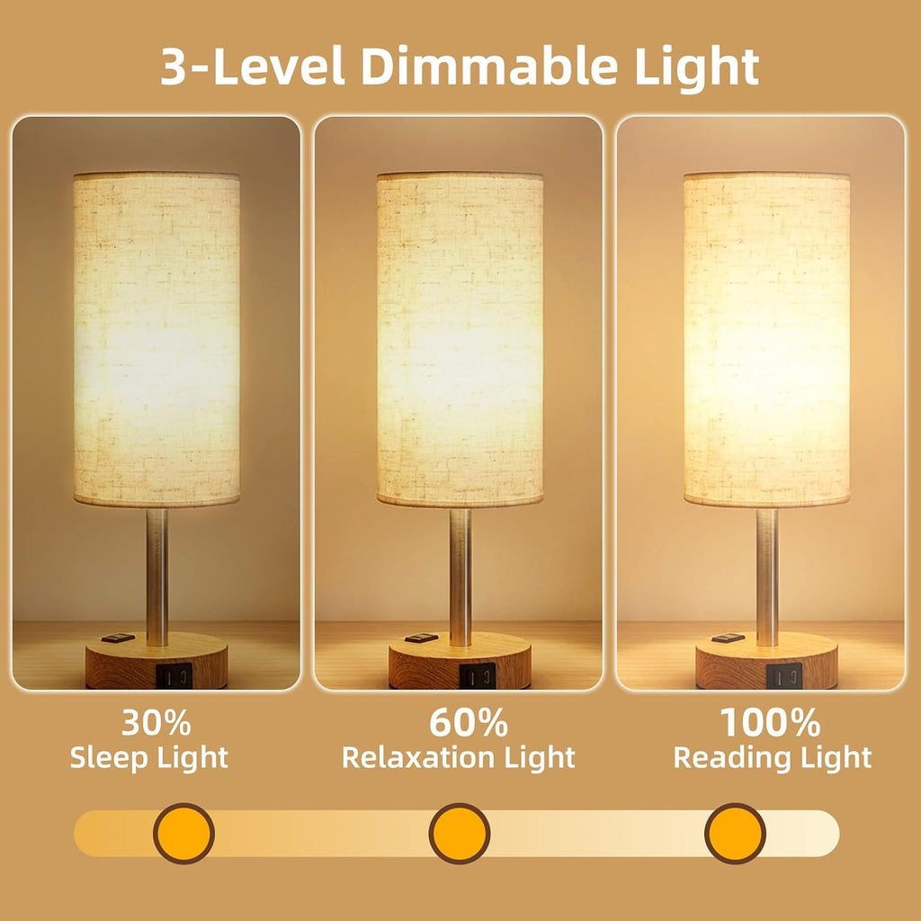 Fitfull 2-Pack Table Lamps, High-Sensitivity Touch, 3-Level Dimmable Bedside Lamp with AC Outlet | USB | and USB-C, Ideal Nightstand…