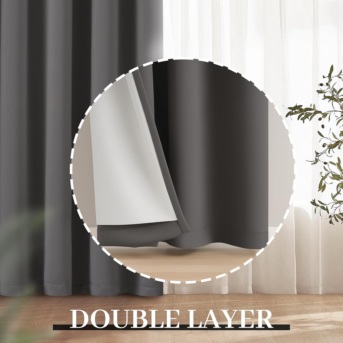 Yakamok Room Darkening 100% Blackout Curtains Grommet Window Treatments with 2 Thick Layers-Charcoal Grey Thermal Insulated Drapes Set of 2…