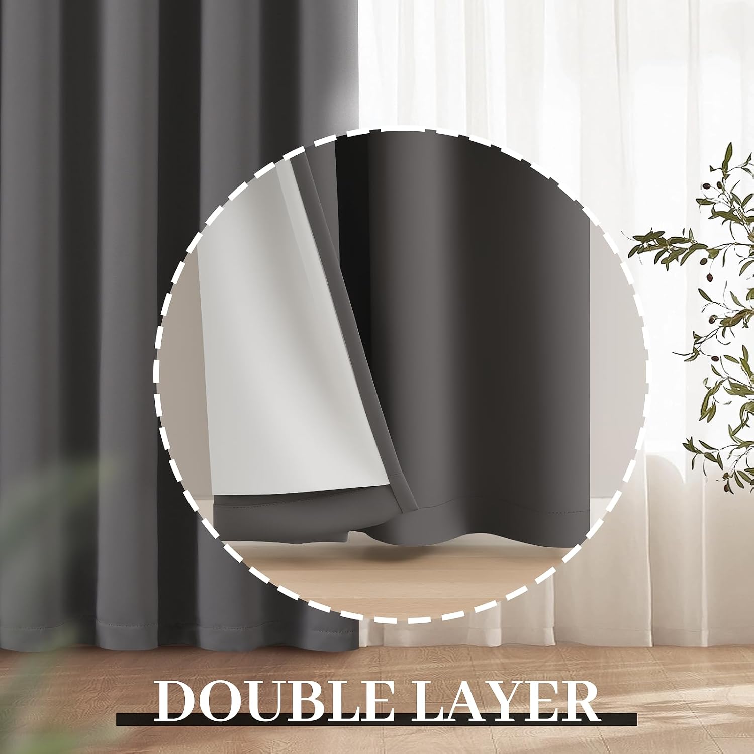 Yakamok Room Darkening 100% Blackout Curtains Grommet Window Treatments with 2 Thick Layers-Charcoal Grey Thermal Insulated Drapes Set of 2…