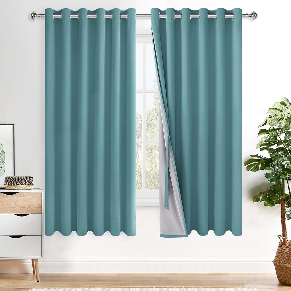 Xwzo 100% Blackout Curtains - Thermal Insulated Black Liner Curtains, Noise Reducing and Heat Blocking Drapes for Hall and Studio Windows w…