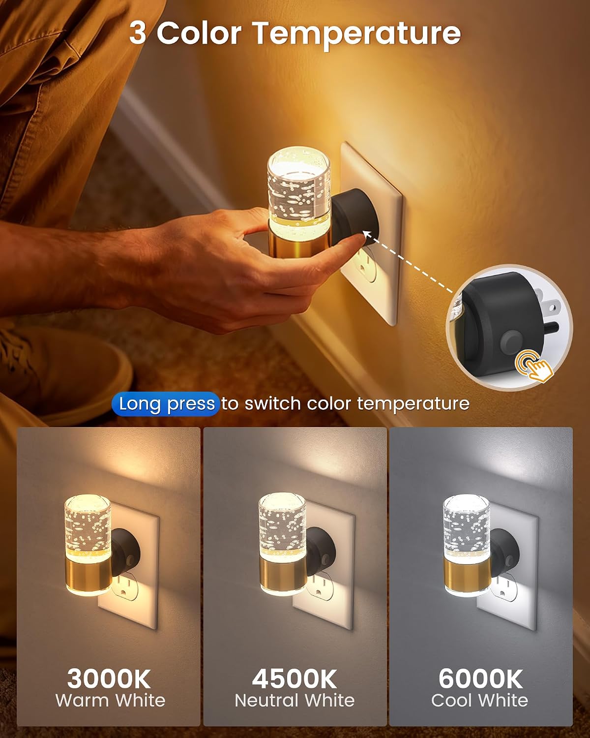 Niorsun Night Light Plug into Wall, Dimmable Nights Lights with 3 CCT & 5 Brightness Levels, Acrylic Plug in Night Light, Auto Dusk to…