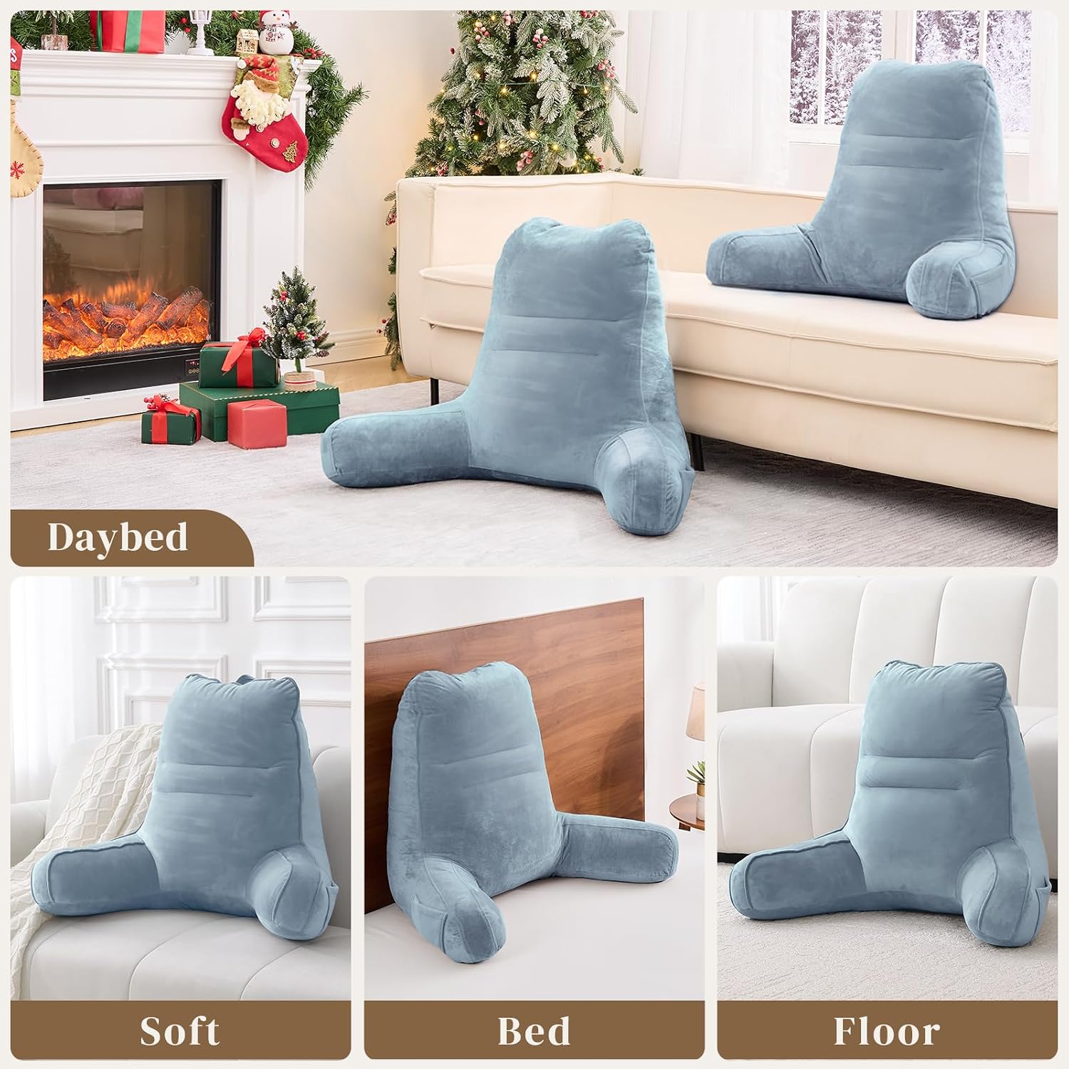 Sasttie Reading Pillow, Pillows for Reading or Relaxing – Ergonomic Support for Head, Neck, Back, and Lumbar, 23-Inch, Greyish Blue Blue