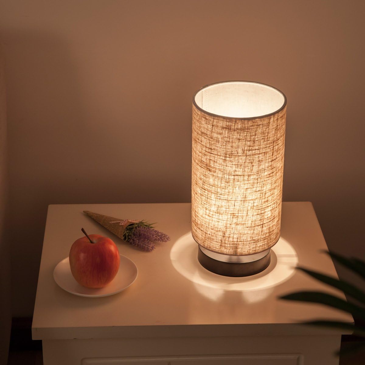 lifeholder Table Lamp, Bedside Nightstand Lamp, Simple Desk Lamp, Fabric Wooden Table Lamp for Bedroom Living Room Office Study, Cylinder…