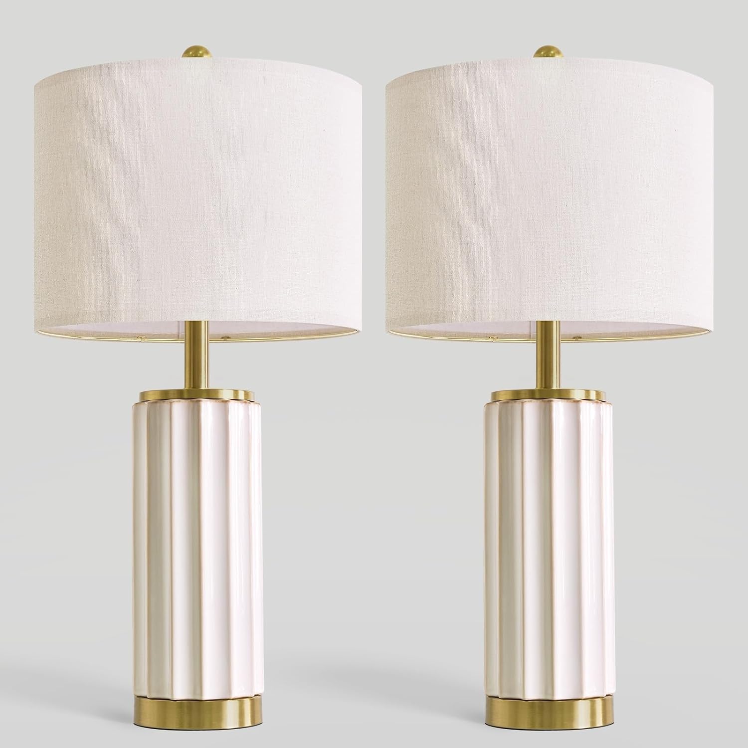 USumkky 25.75" Off-White Ceramic Table Lamp Set of 2, Mid Century Modern Bedside Nightstand Lamps for Bedroom Living Room, Linen Shade &…