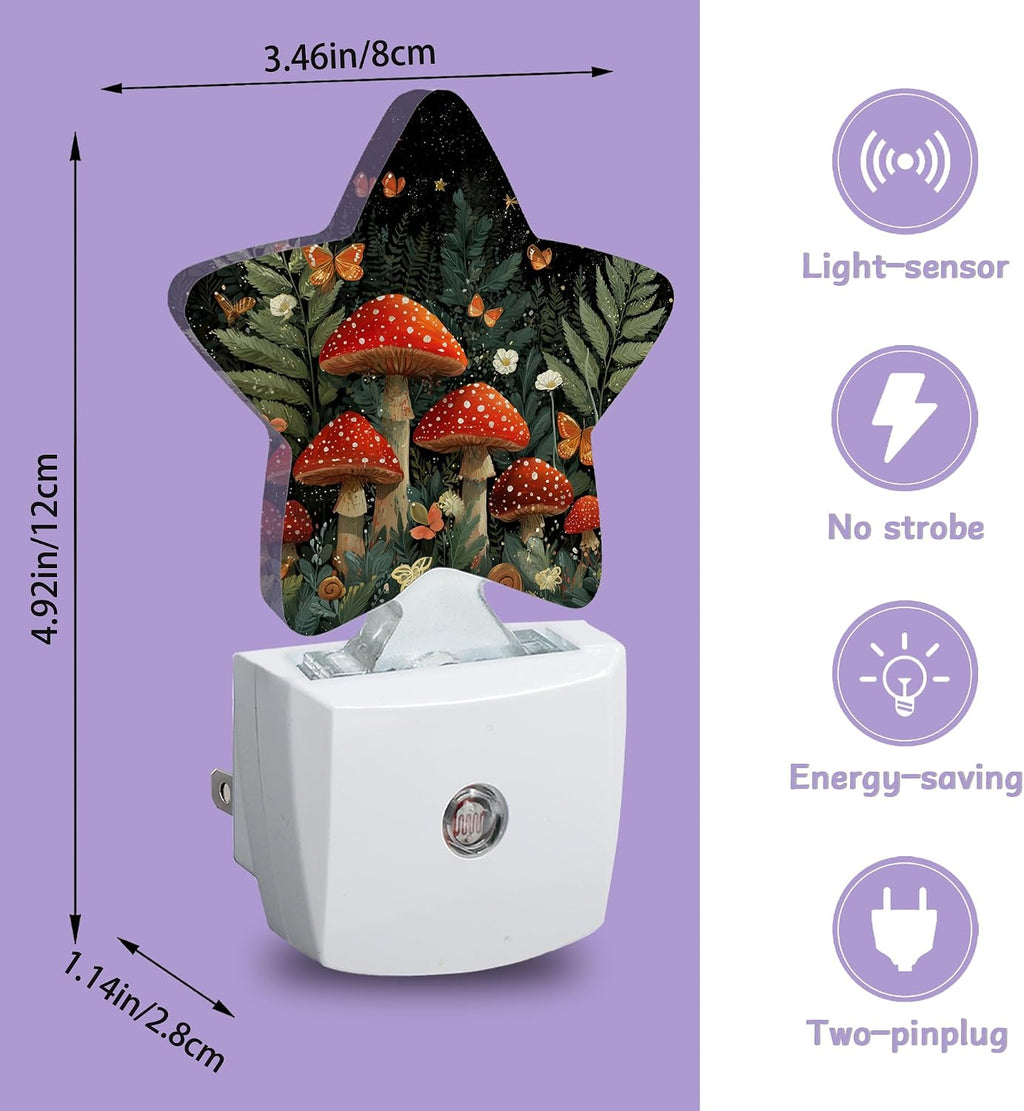 Fantasy Mushroom Nightlights Plug in Wall, Butterfly Moon Decorative Star Lamp with Automatic Lighting for Living Space, Gentle Glow for…