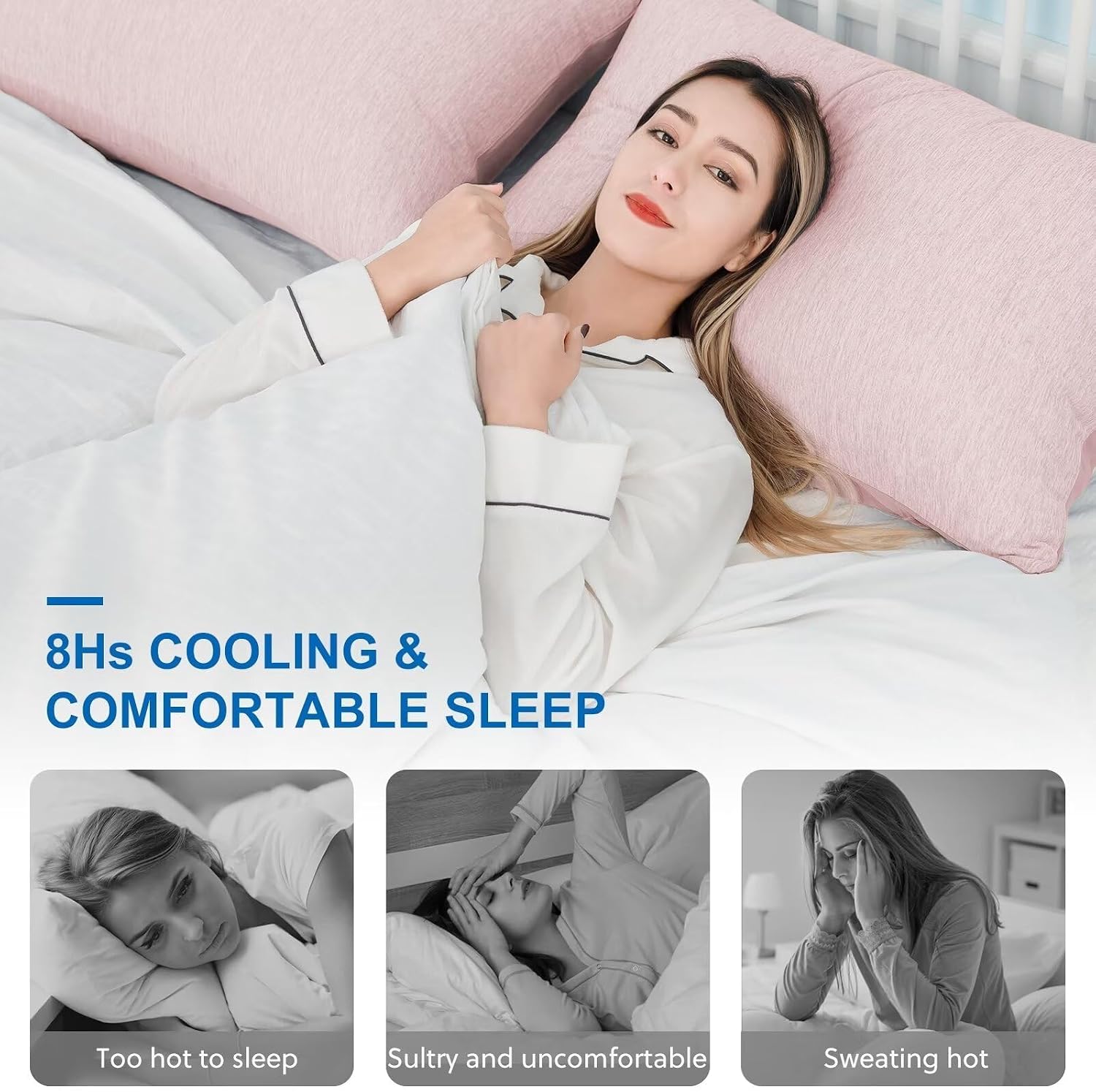 Homfine Cooling Pillowcase Body Size - Double Side Q-Max 0.439 Cooling Fiber for Pillow Protector, Breathable Long Cold Pillow Cover for Ho…