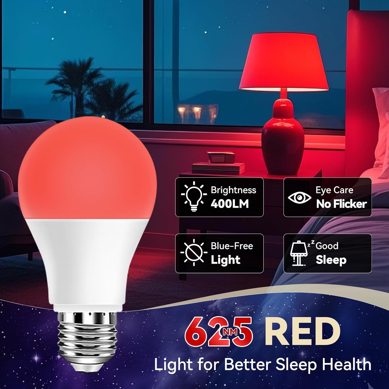 Neporal 625nm Red Light Bulbs for Sleep 3W, 100% Blue Light Blocking Bulbs for Melatonin Promote, A19 40W Eq. Soft Red Night Light Bulb…